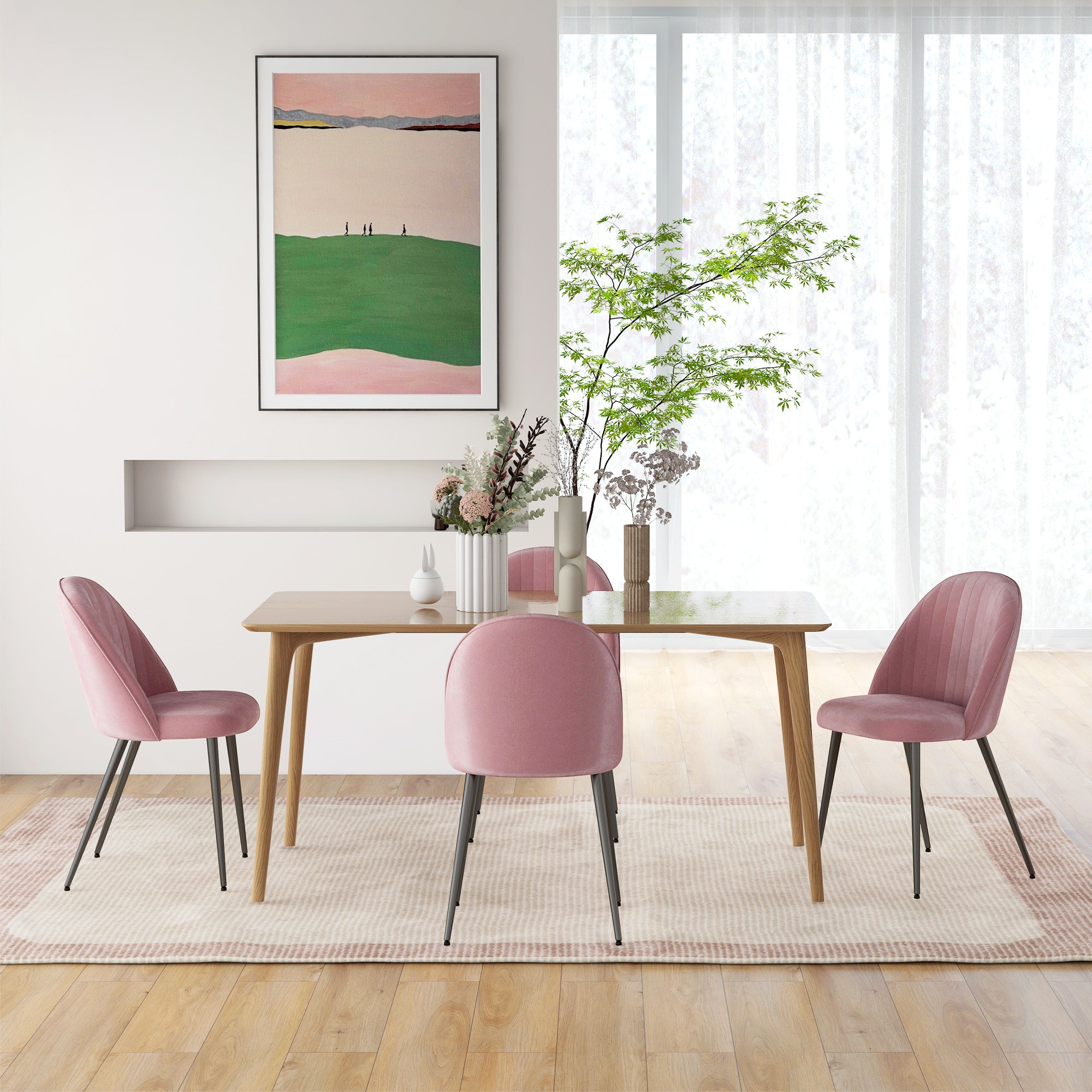 Conjunto de 4 Cadeiras de Sala de Jantar Estofadas em Veludo Rosa 50x52x83 cm