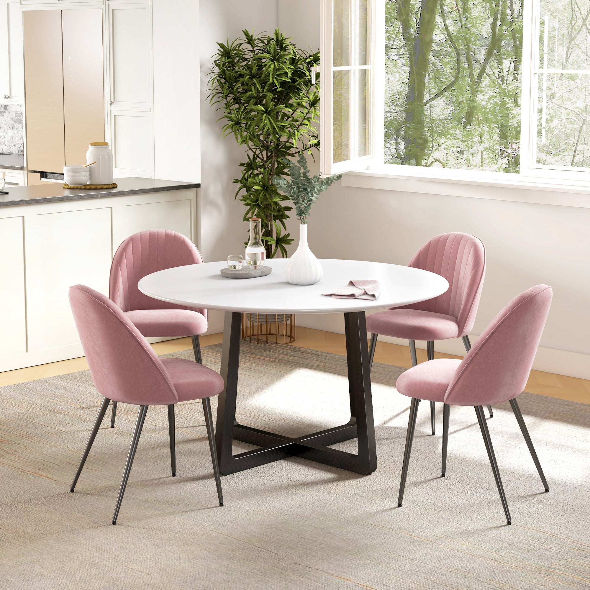 Conjunto de 4 Cadeiras de Sala de Jantar Estofadas em Veludo Rosa 50x52x83 cm