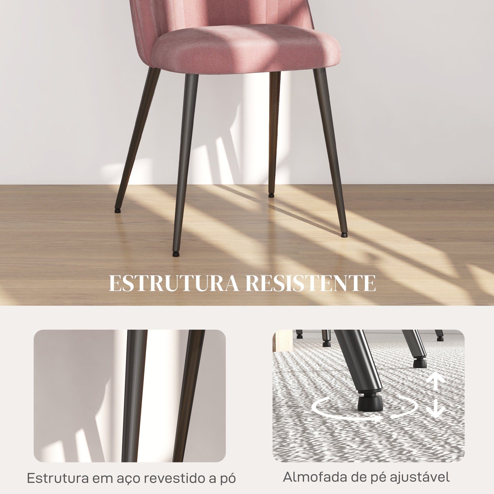 Conjunto de 4 Cadeiras de Sala de Jantar Estofadas em Veludo Rosa 50x52x83 cm