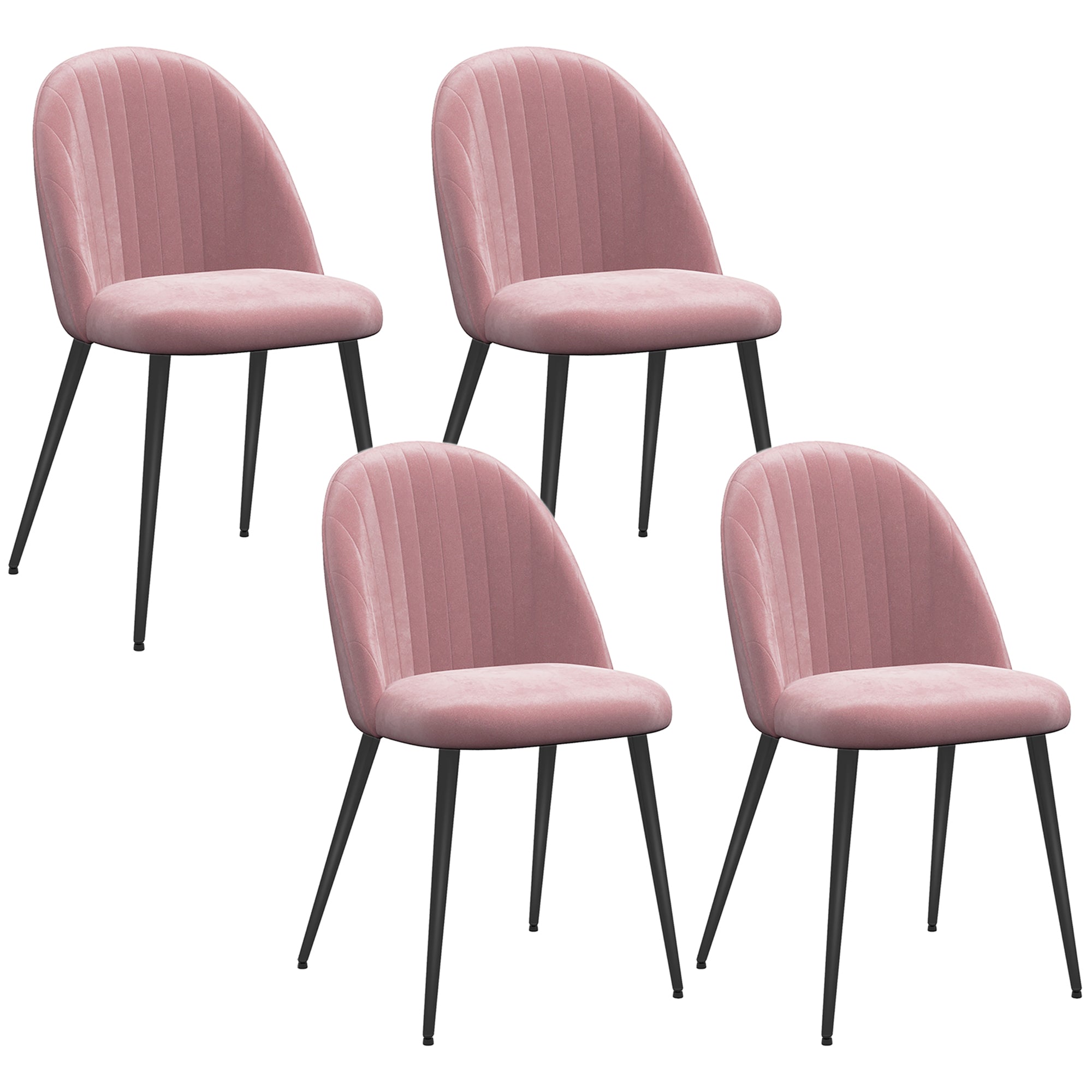 Conjunto de 4 Cadeiras de Sala de Jantar Estofadas em Veludo Rosa 50x52x83 cm