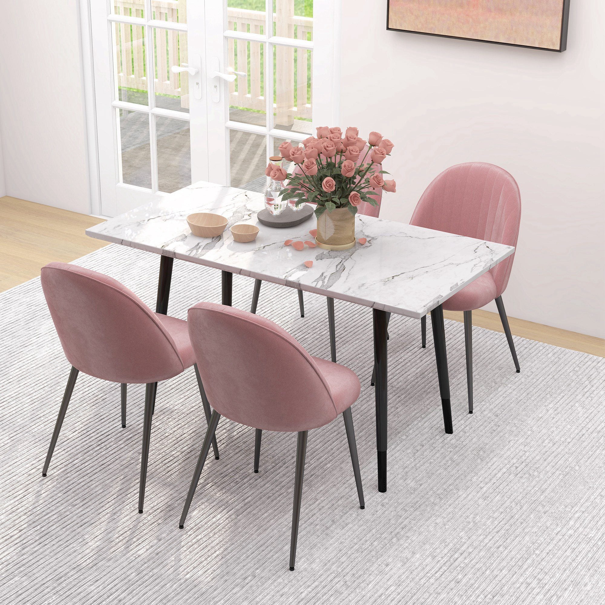Conjunto de 4 Cadeiras de Sala de Jantar Estofadas em Veludo Rosa 50x52x83 cm