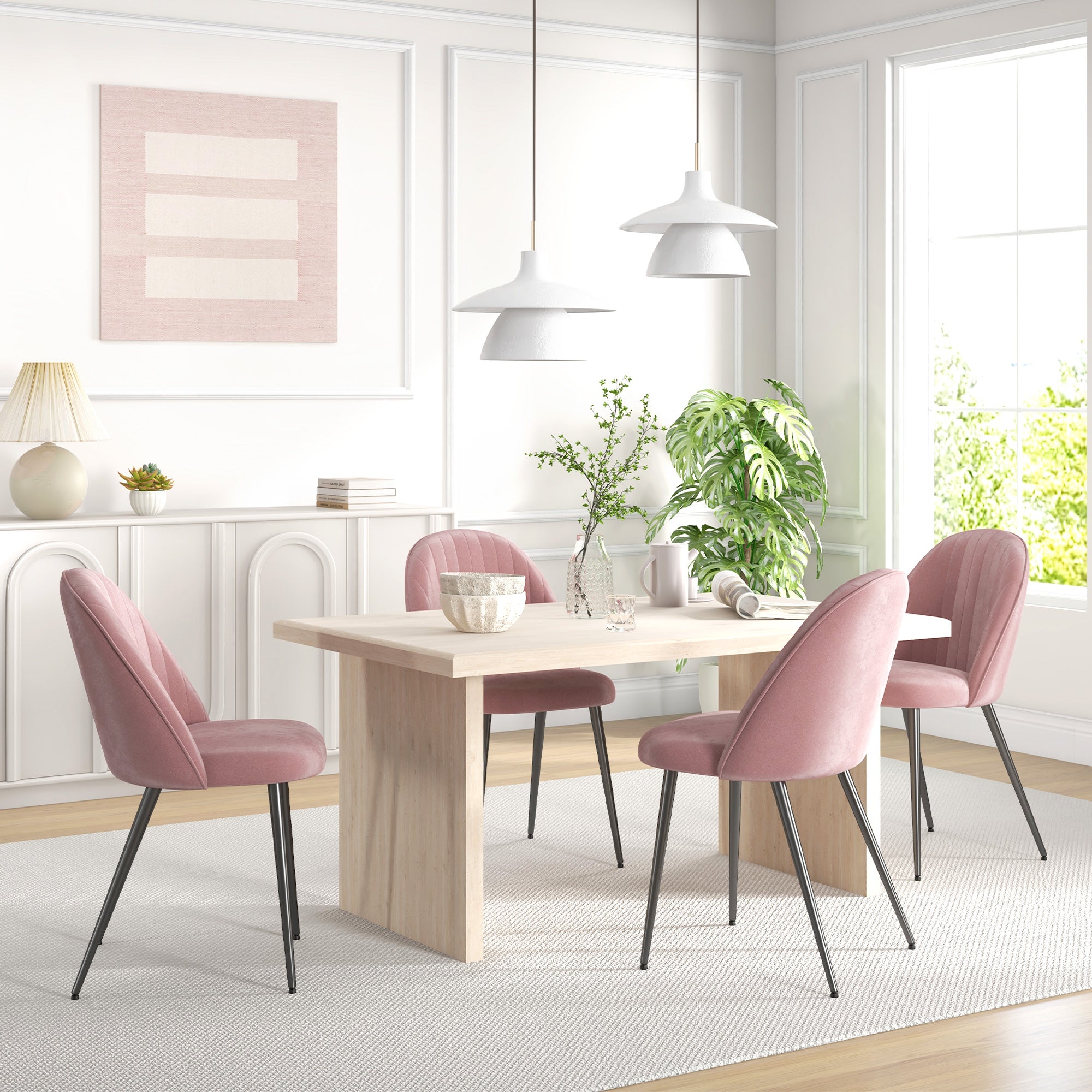 Conjunto de 4 Cadeiras de Sala de Jantar Estofadas em Veludo Rosa 50x52x83 cm