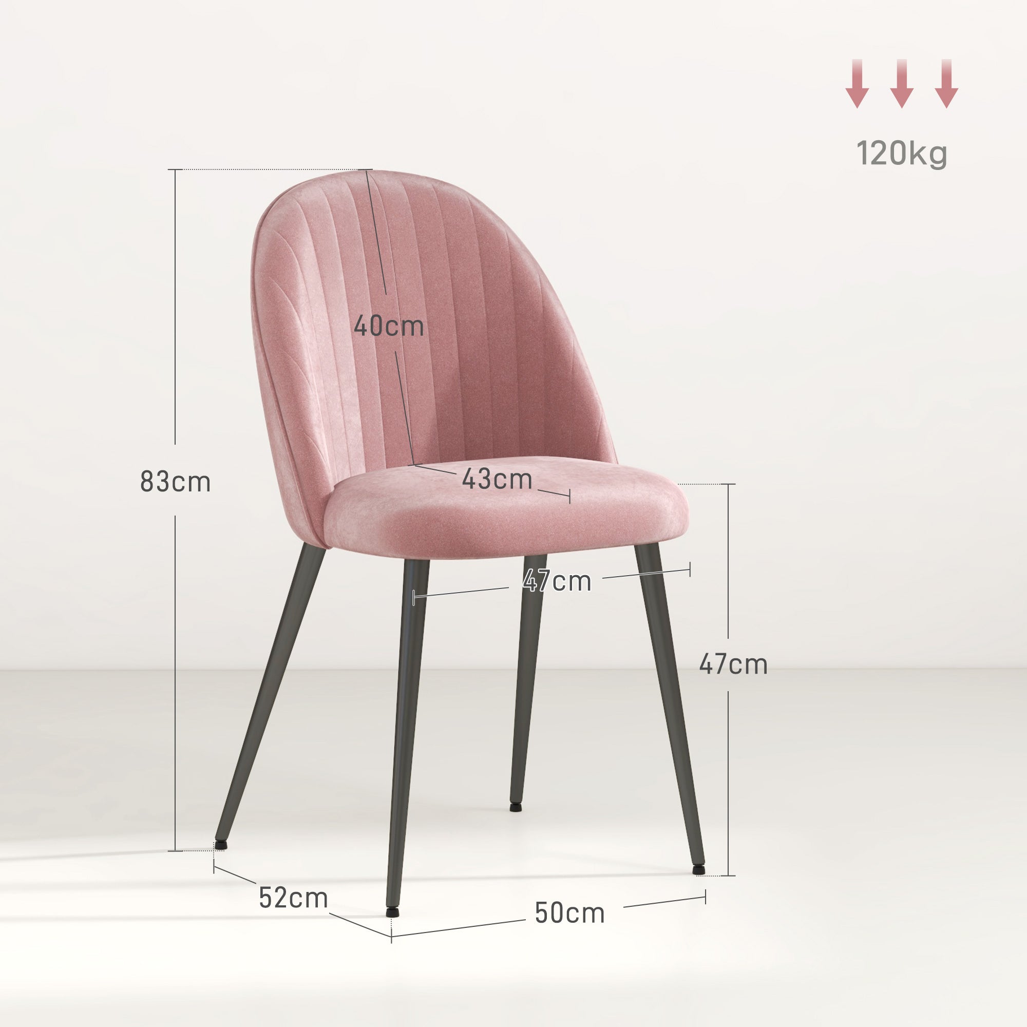 Conjunto de 4 Cadeiras de Sala de Jantar Estofadas em Veludo Rosa 50x52x83 cm