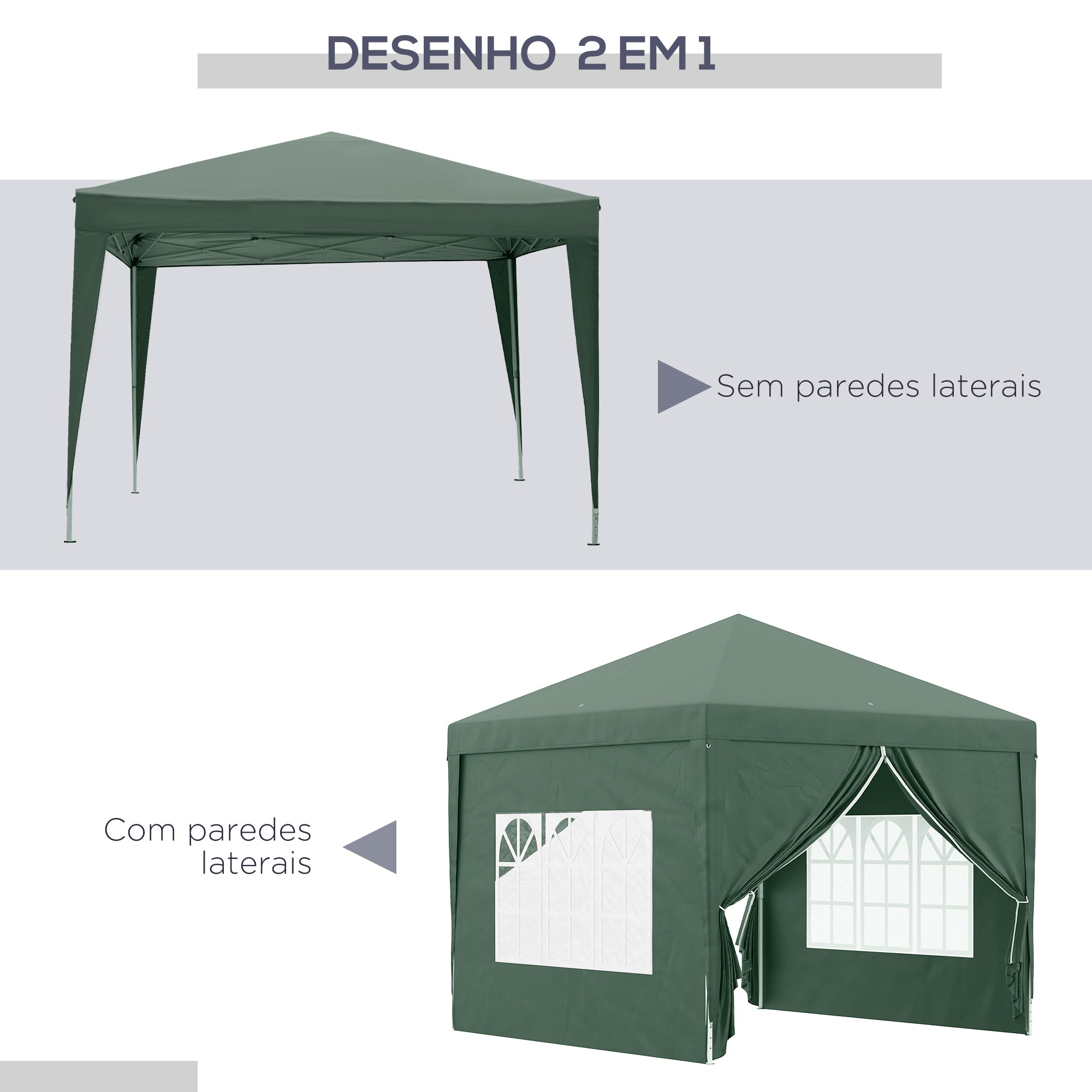 Tenda de Jardim Verde 295x295x196-258 cm com Paredes Removíveis e Bolsa de Transporte