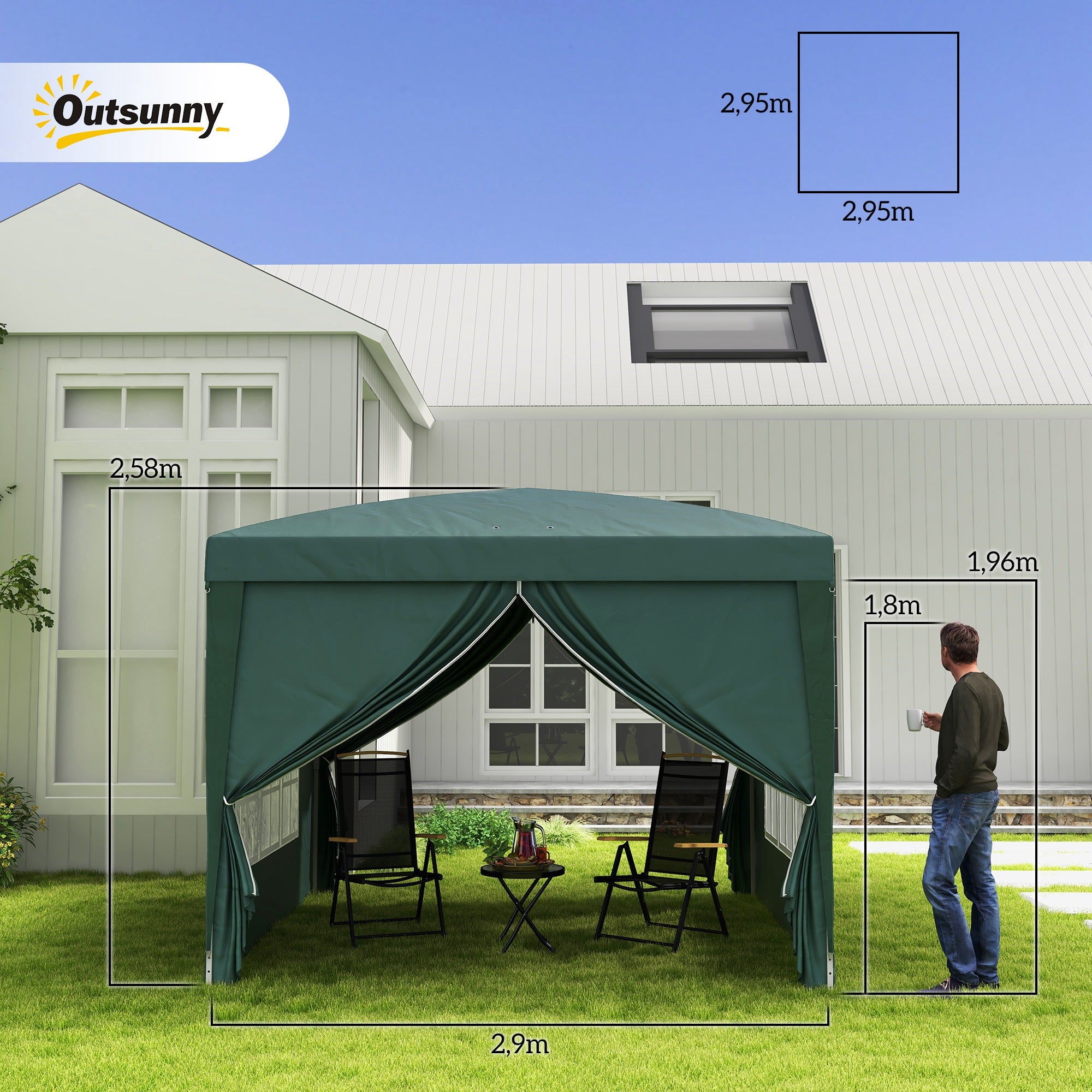 Tenda de Jardim Verde 295x295x196-258 cm com Paredes Removíveis e Bolsa de Transporte