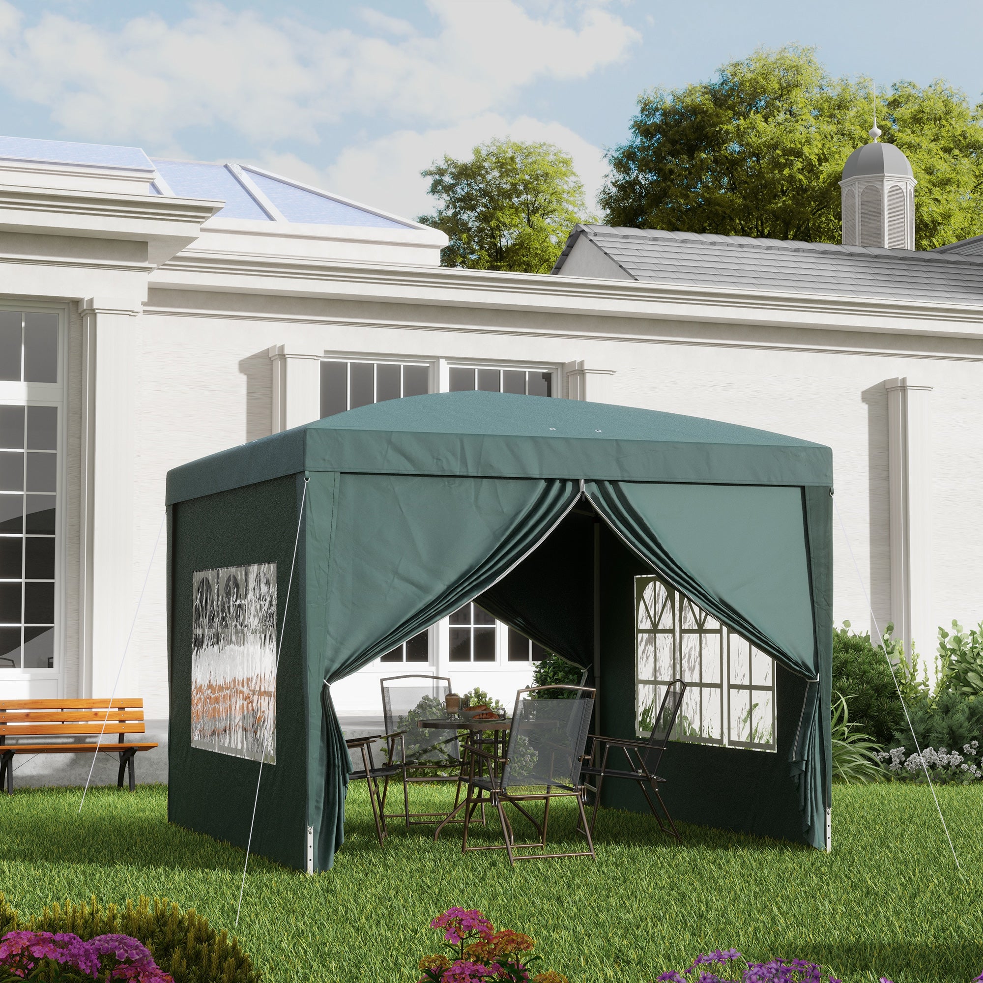 Tenda de Jardim Verde 295x295x196-258 cm com Paredes Removíveis e Bolsa de Transporte