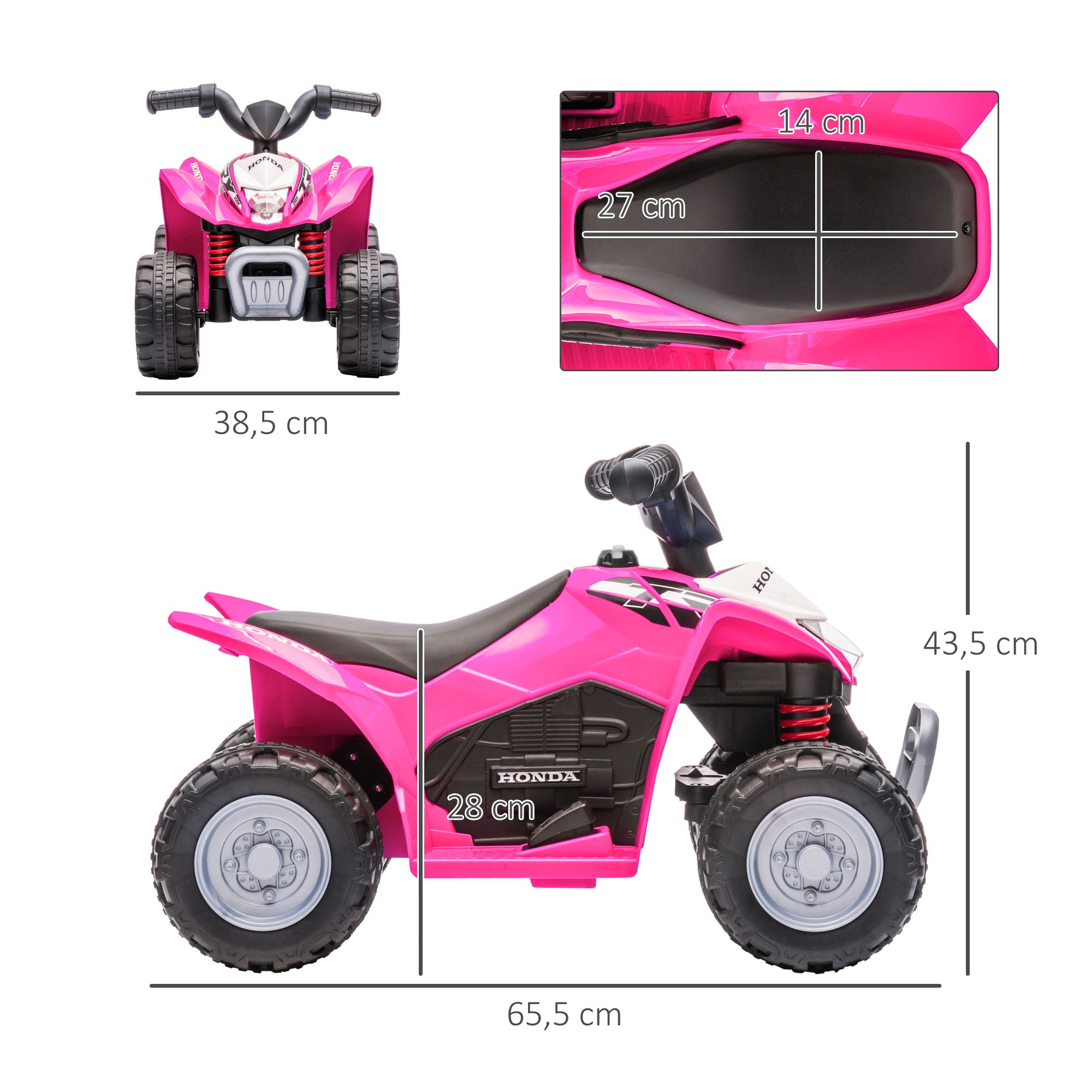 Quadriciclo Elétrico Infantil Rosa 65.5x38.5x43.5 cm