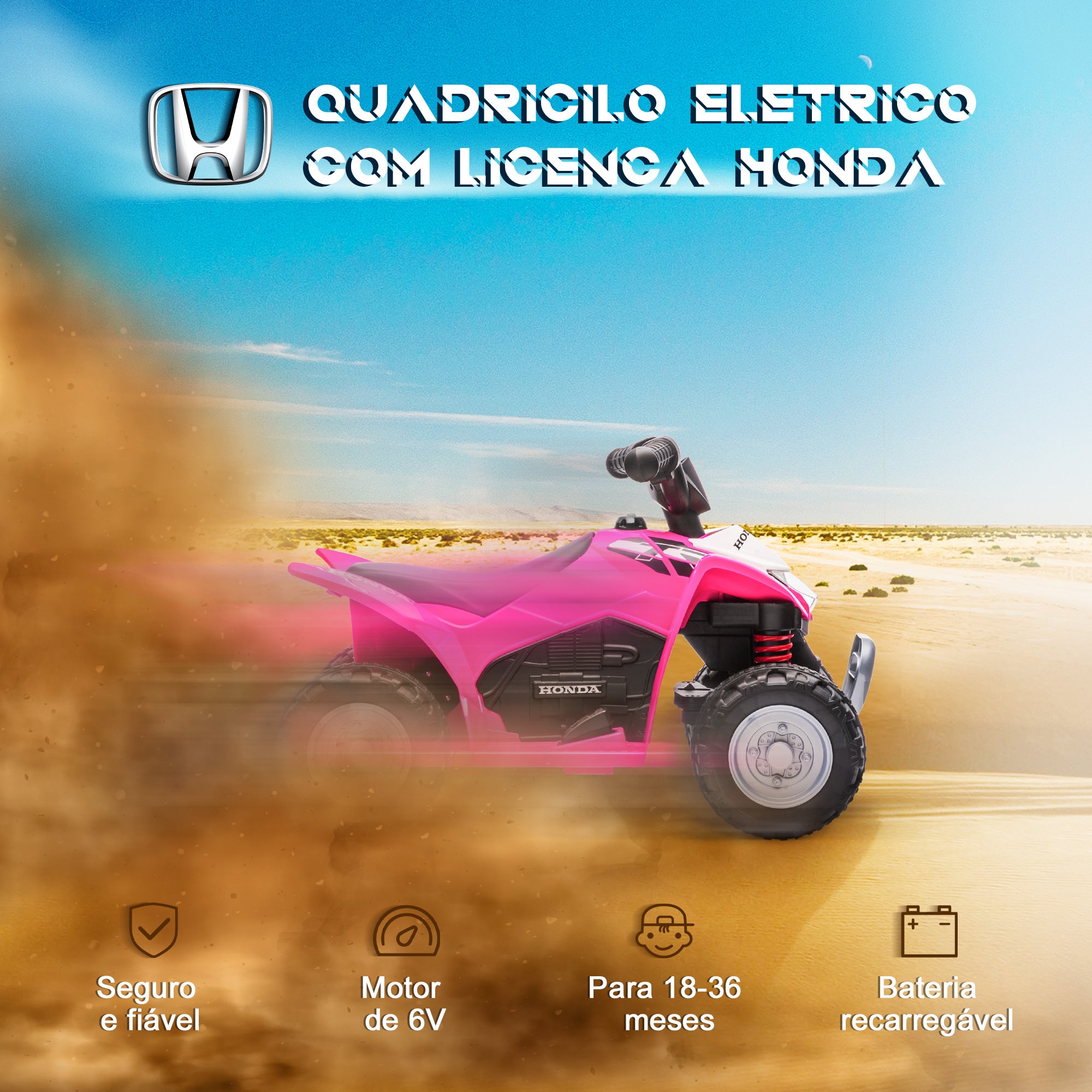Quadriciclo Elétrico Infantil Rosa 65.5x38.5x43.5 cm