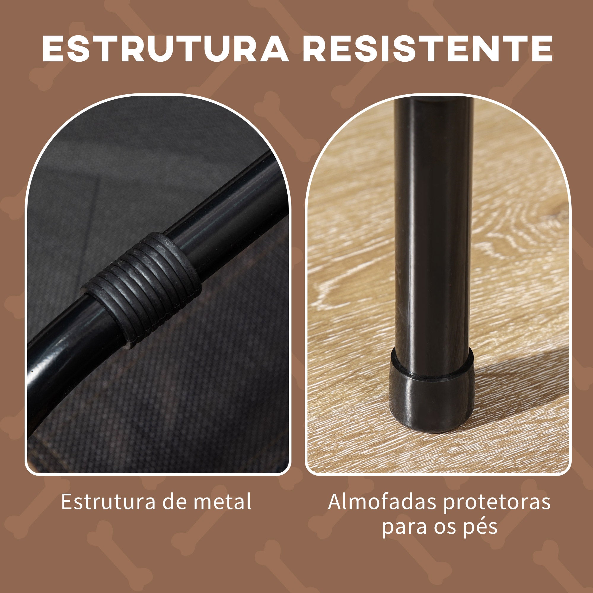 Cama Elevada para Animais de Estimação – 122x92x108cm – Marrom – Metal e Tecido