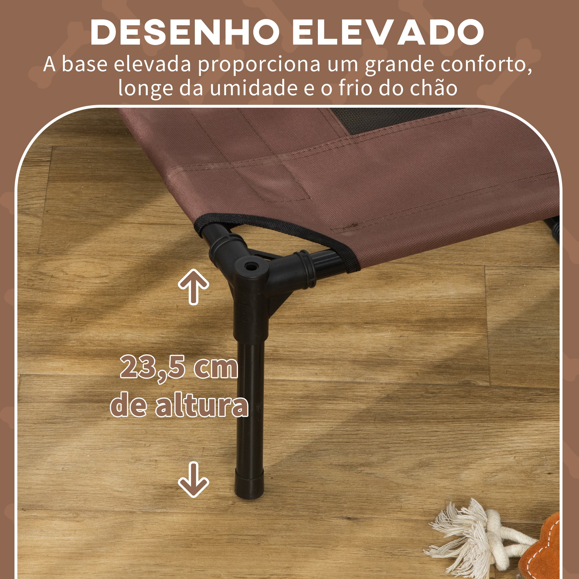 Cama Elevada para Animais de Estimação – 122x92x108cm – Marrom – Metal e Tecido