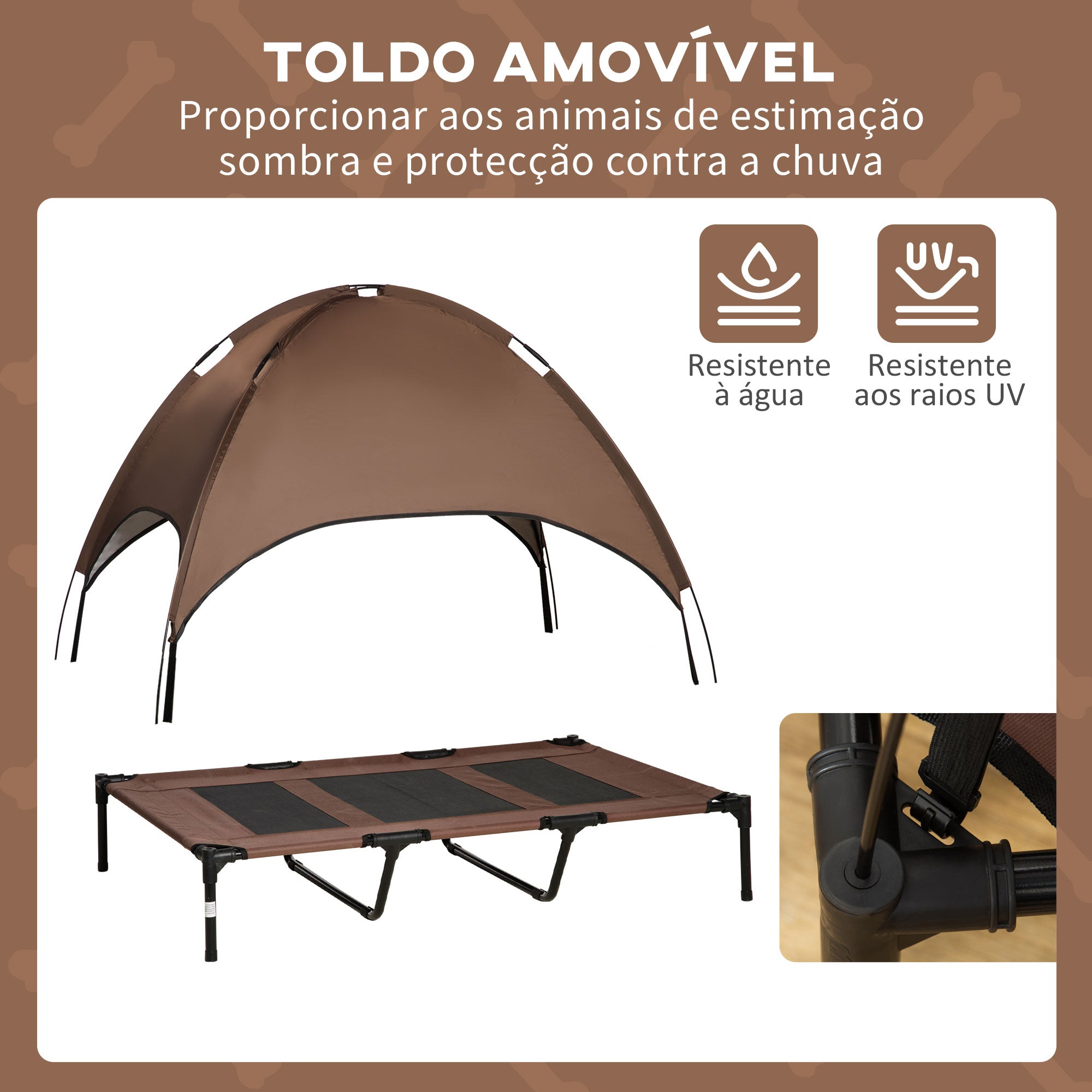 Cama Elevada para Animais de Estimação – 122x92x108cm – Marrom – Metal e Tecido