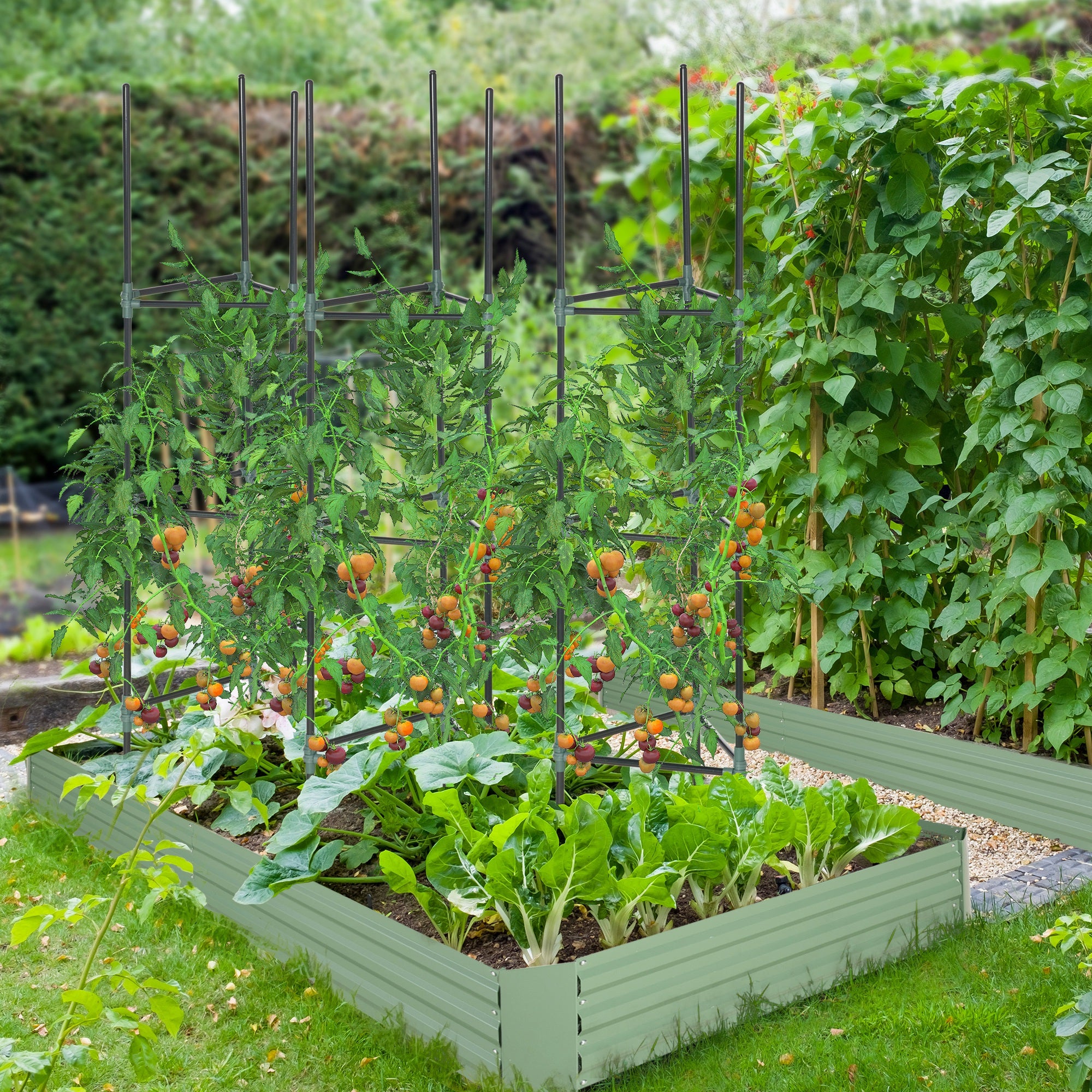 Suportes para Plantas Trepadeiras – 38x38x182 cm – Verde Escuro – Aço