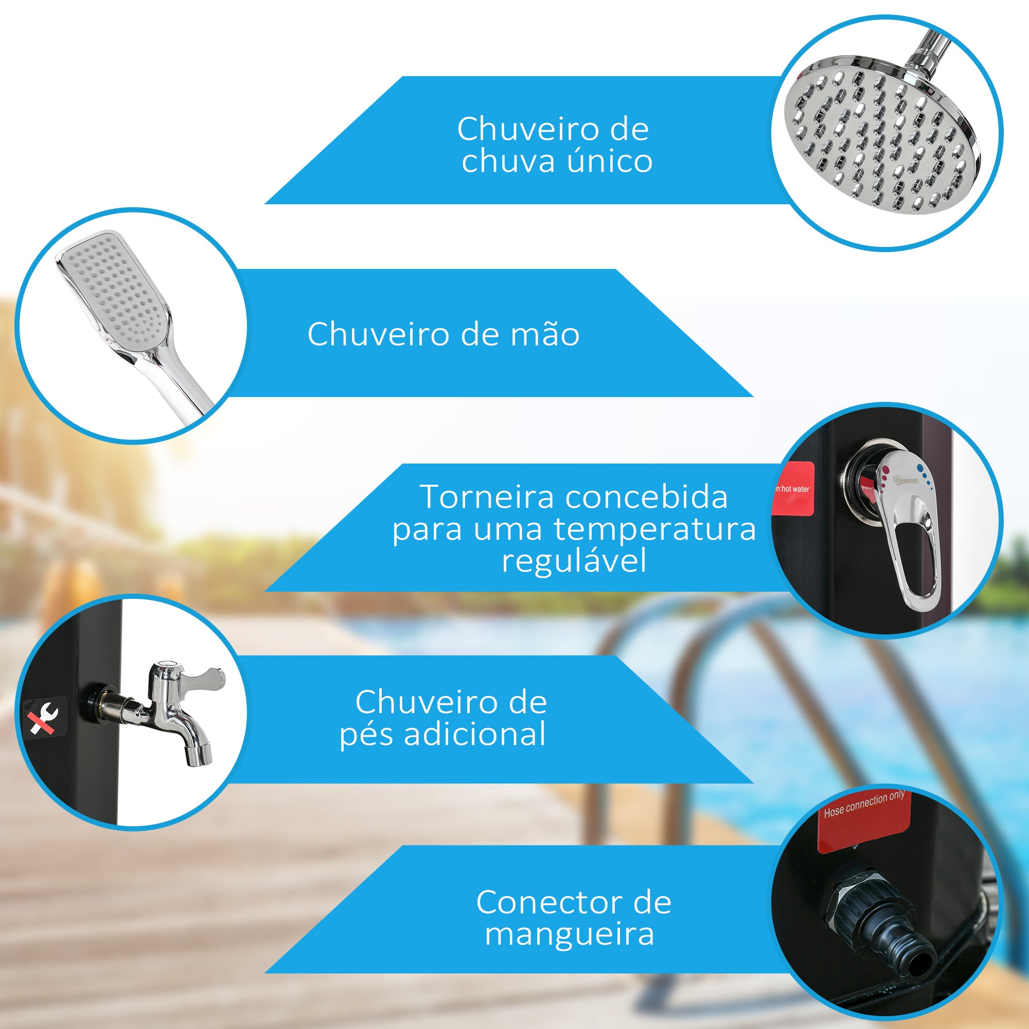 Duche Solar Exterior 35 L Preto 17,5x14,5x216 cm