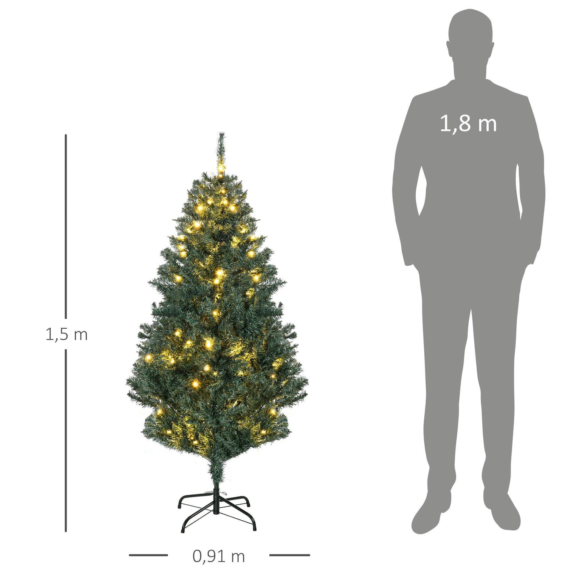 Árvore de Natal Artificial 150 cm Verde com 100 Luzes LED