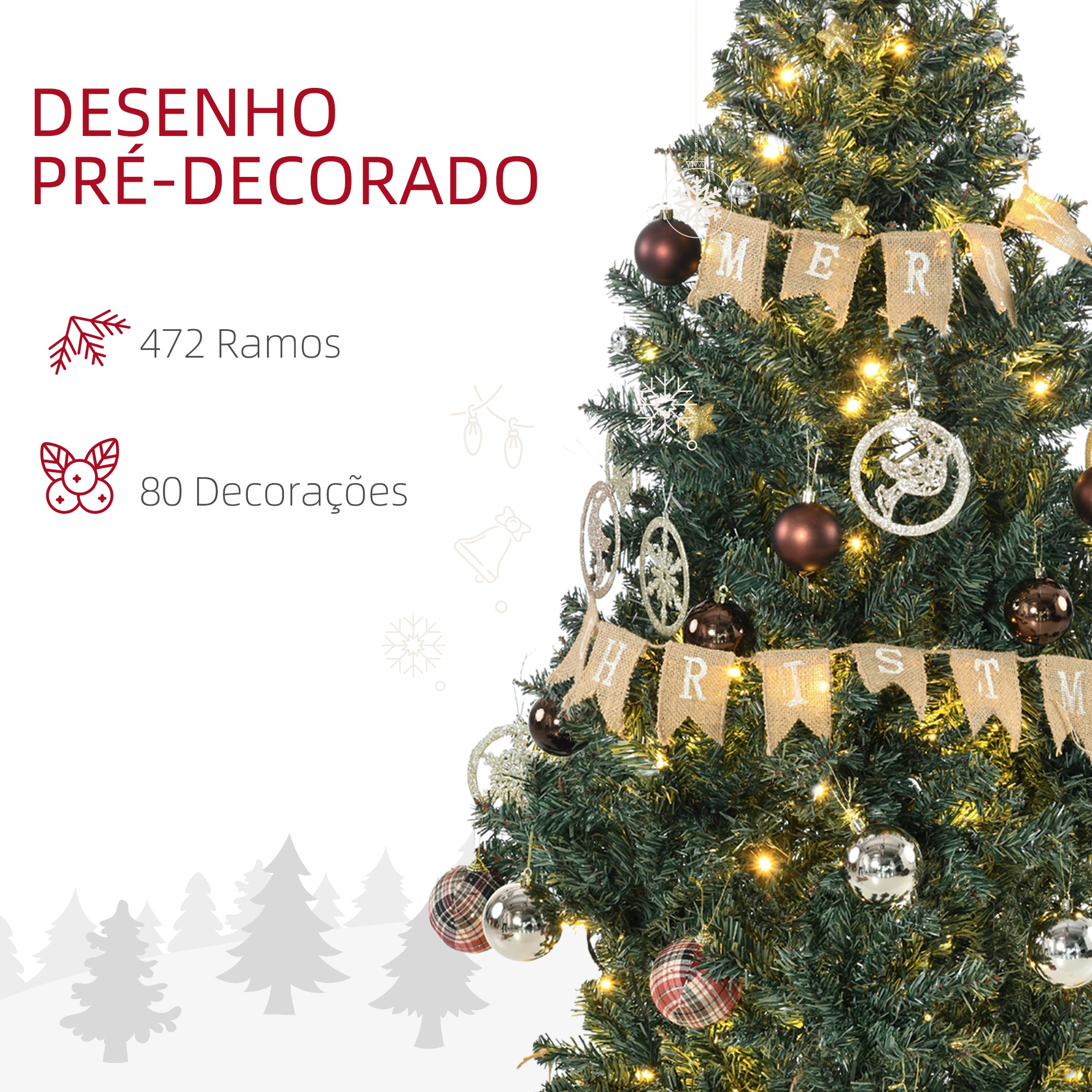 Árvore de Natal Artificial 150 cm Verde com 100 Luzes LED