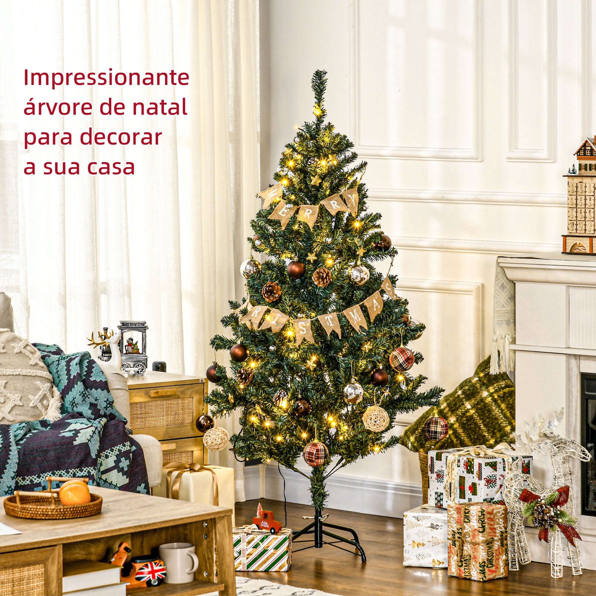 Árvore de Natal Artificial 150 cm Verde com 100 Luzes LED