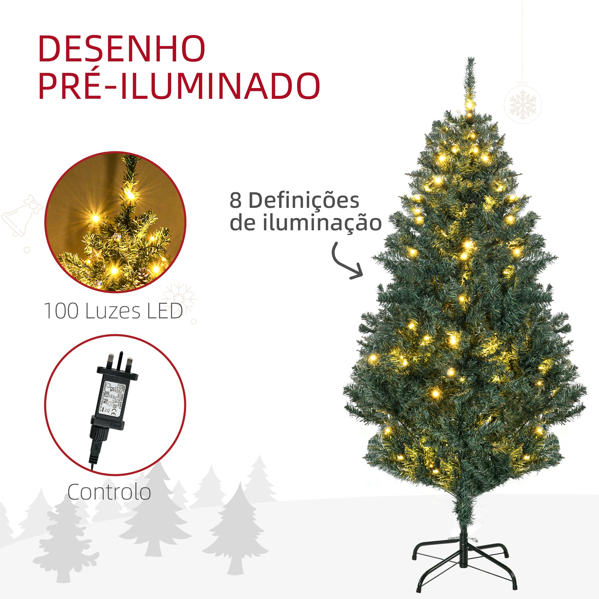Árvore de Natal Artificial 150 cm Verde com 100 Luzes LED