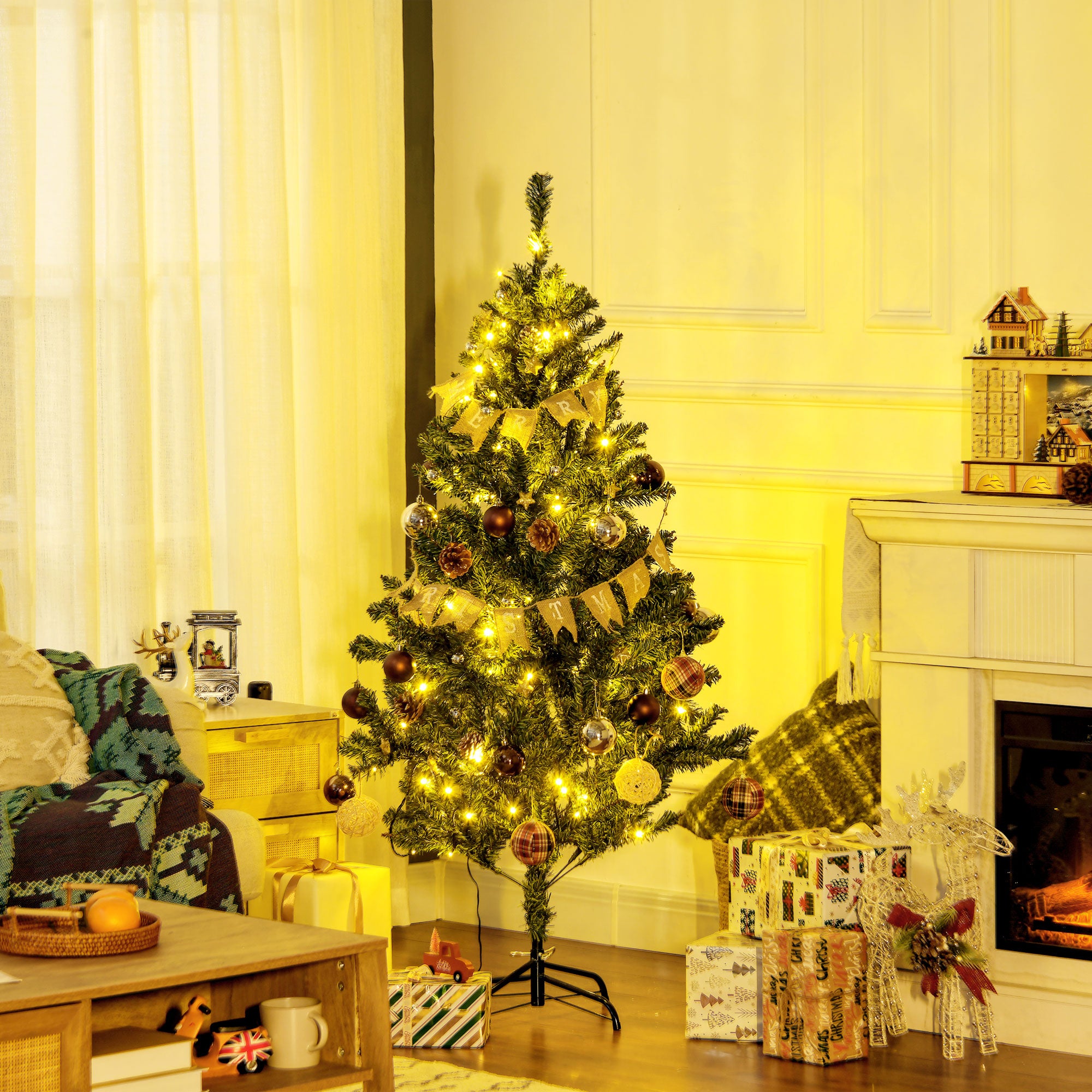 Árvore de Natal Artificial 150 cm Verde com 100 Luzes LED