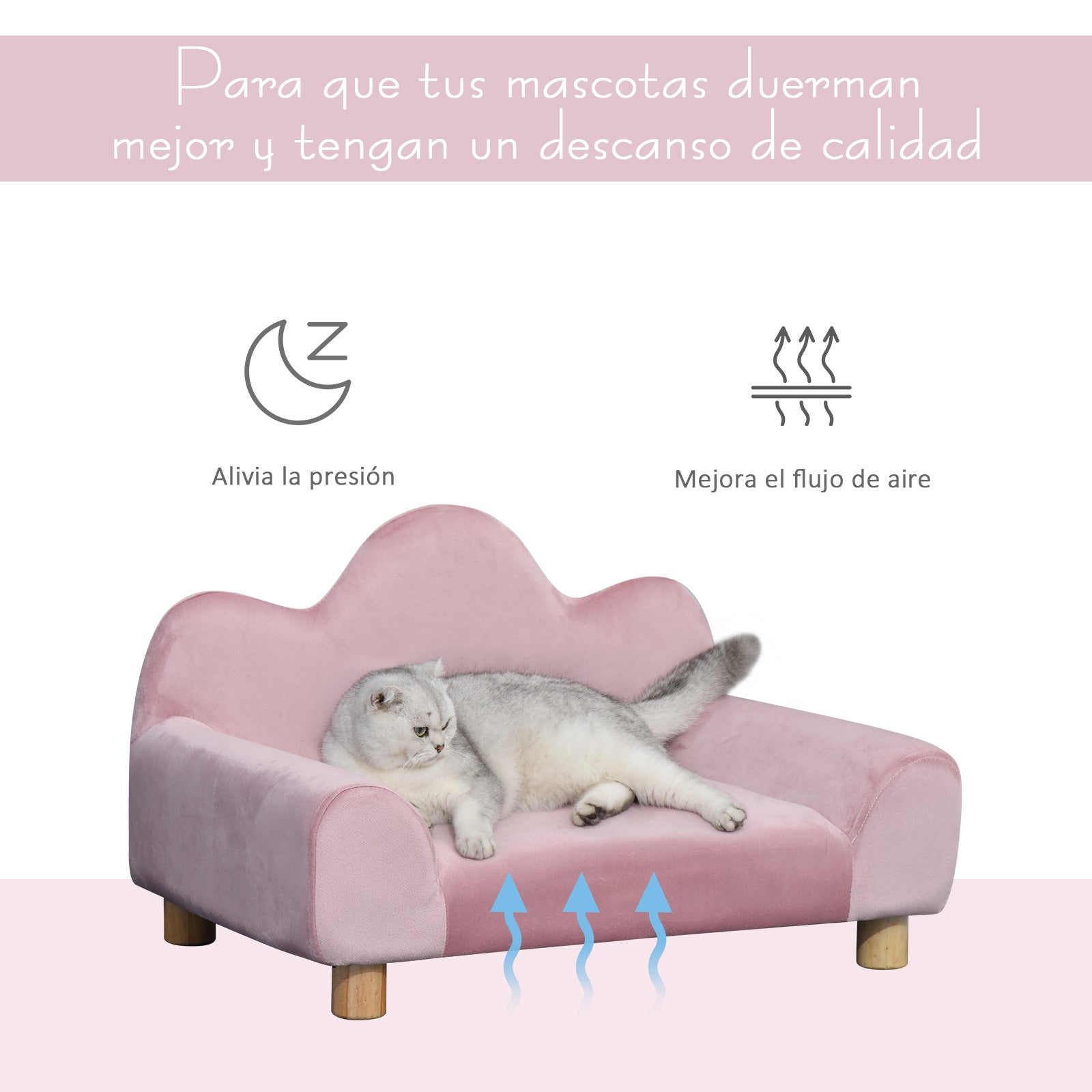 Sofá para Animais de Estimação Rosa 63x43x40 cm - Estilo Moderno com Encosto e Pernas em Madeira