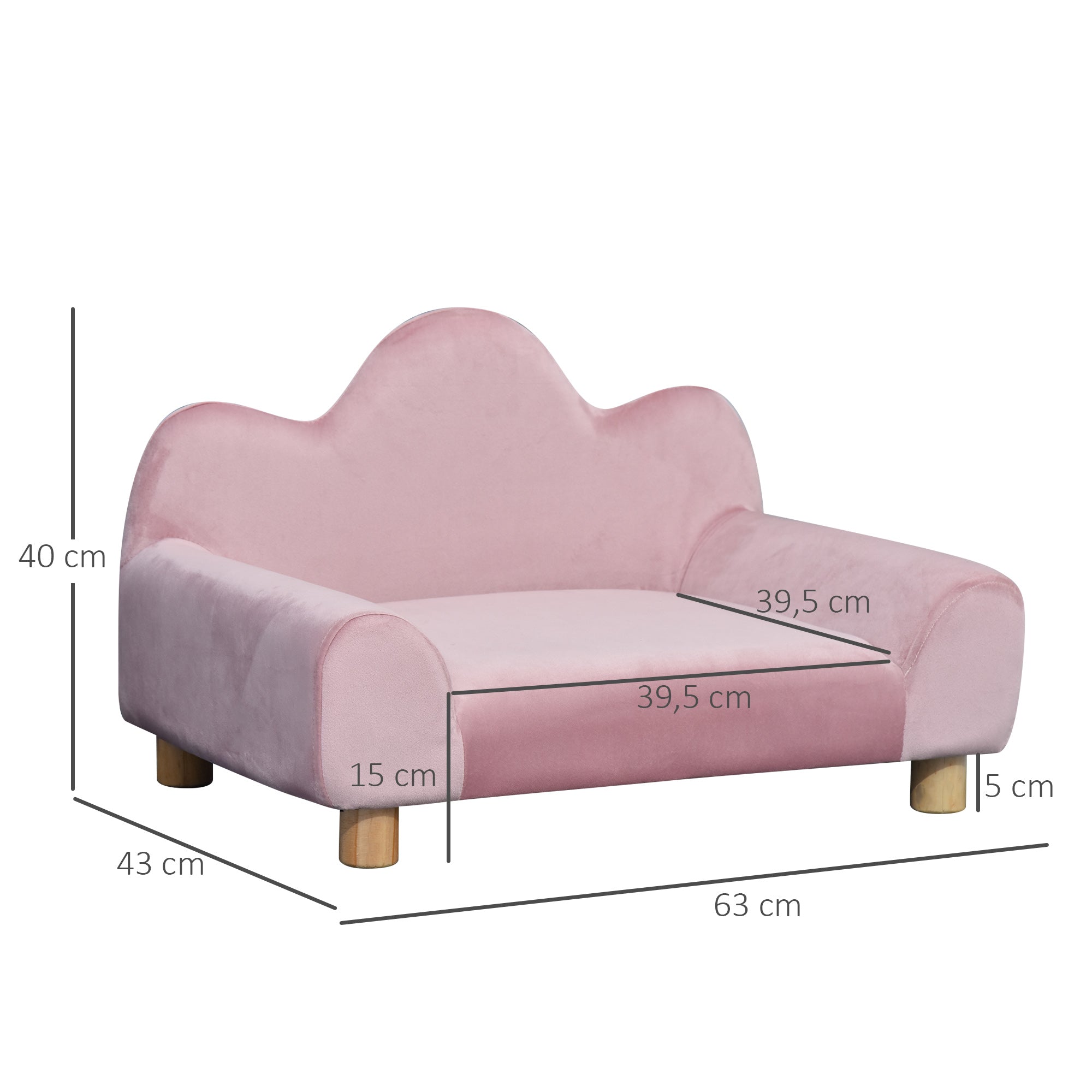 Sofá para Animais de Estimação Rosa 63x43x40 cm - Estilo Moderno com Encosto e Pernas em Madeira