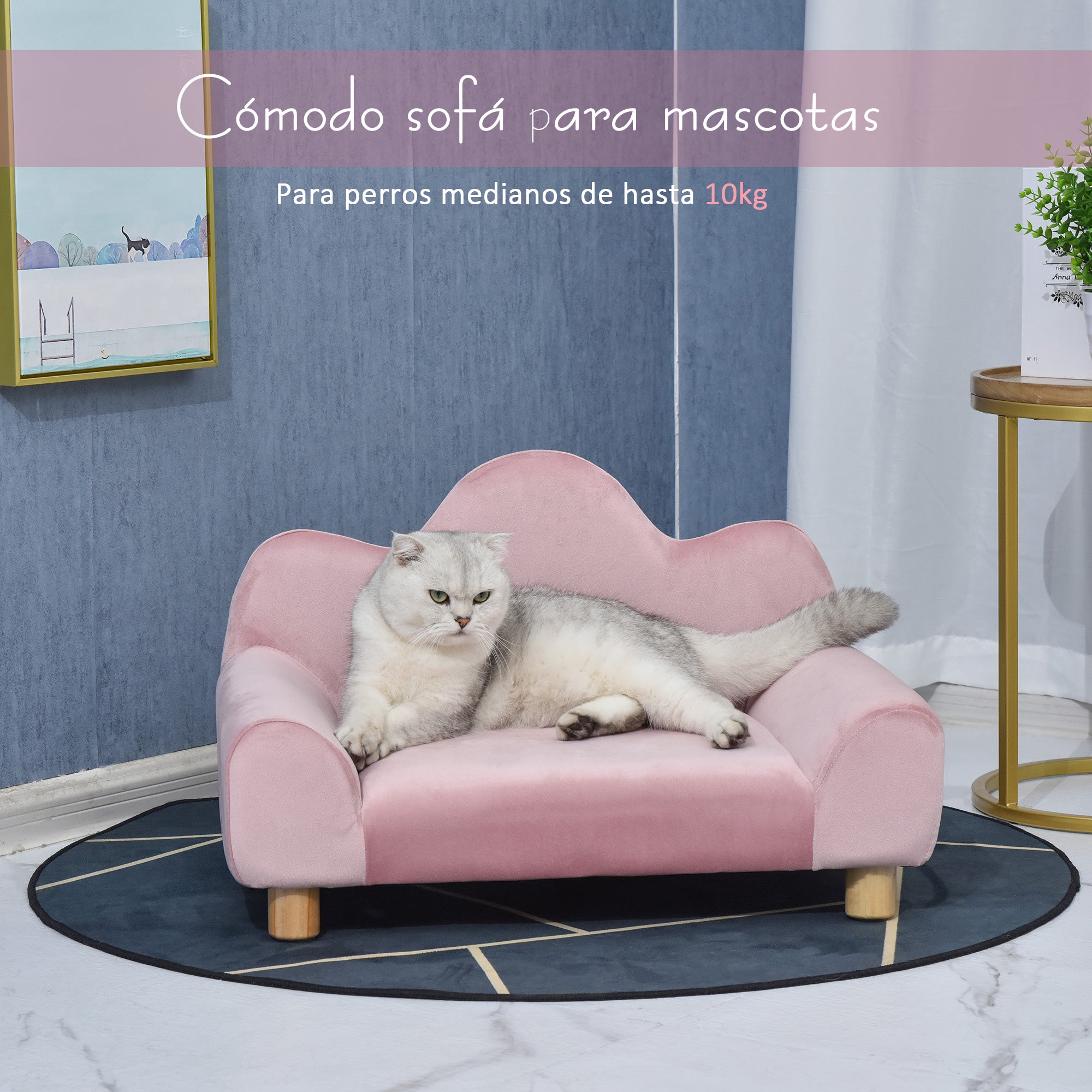 Sofá para Animais de Estimação Rosa 63x43x40 cm - Estilo Moderno com Encosto e Pernas em Madeira