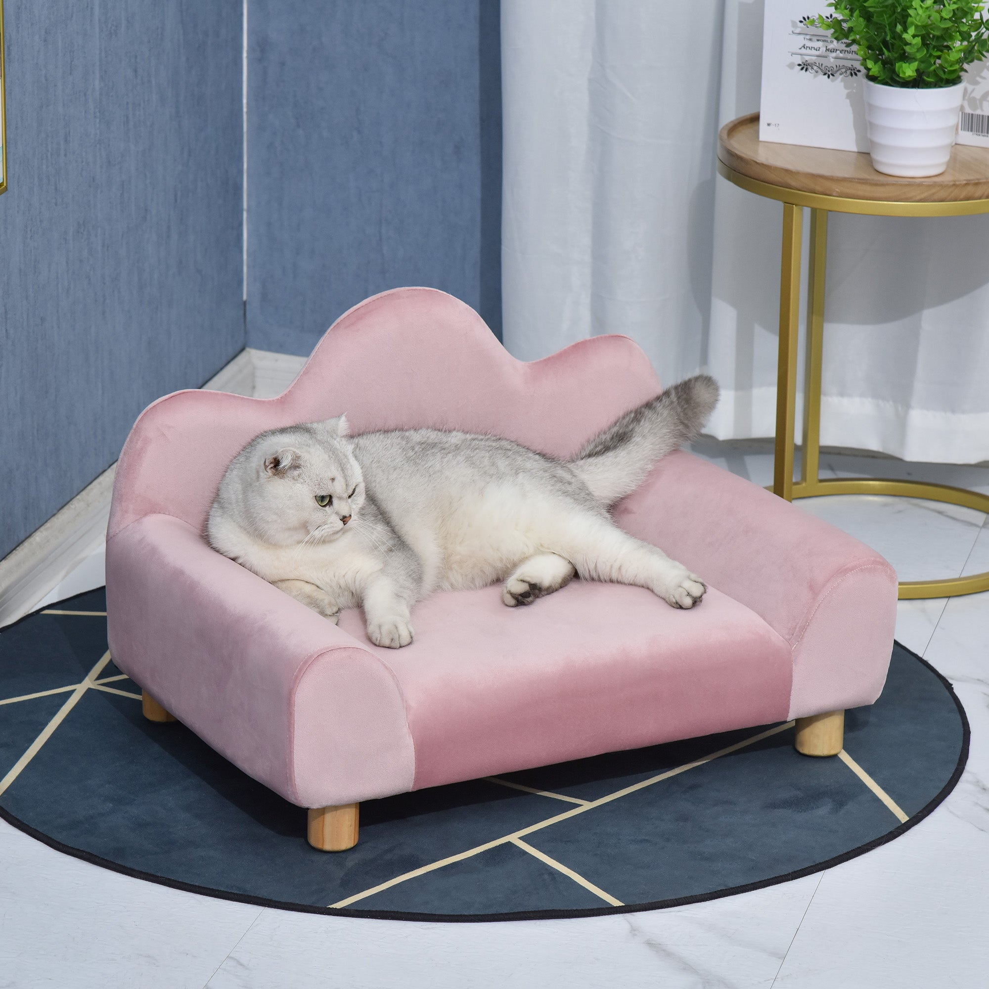 Sofá para Animais de Estimação Rosa 63x43x40 cm - Estilo Moderno com Encosto e Pernas em Madeira