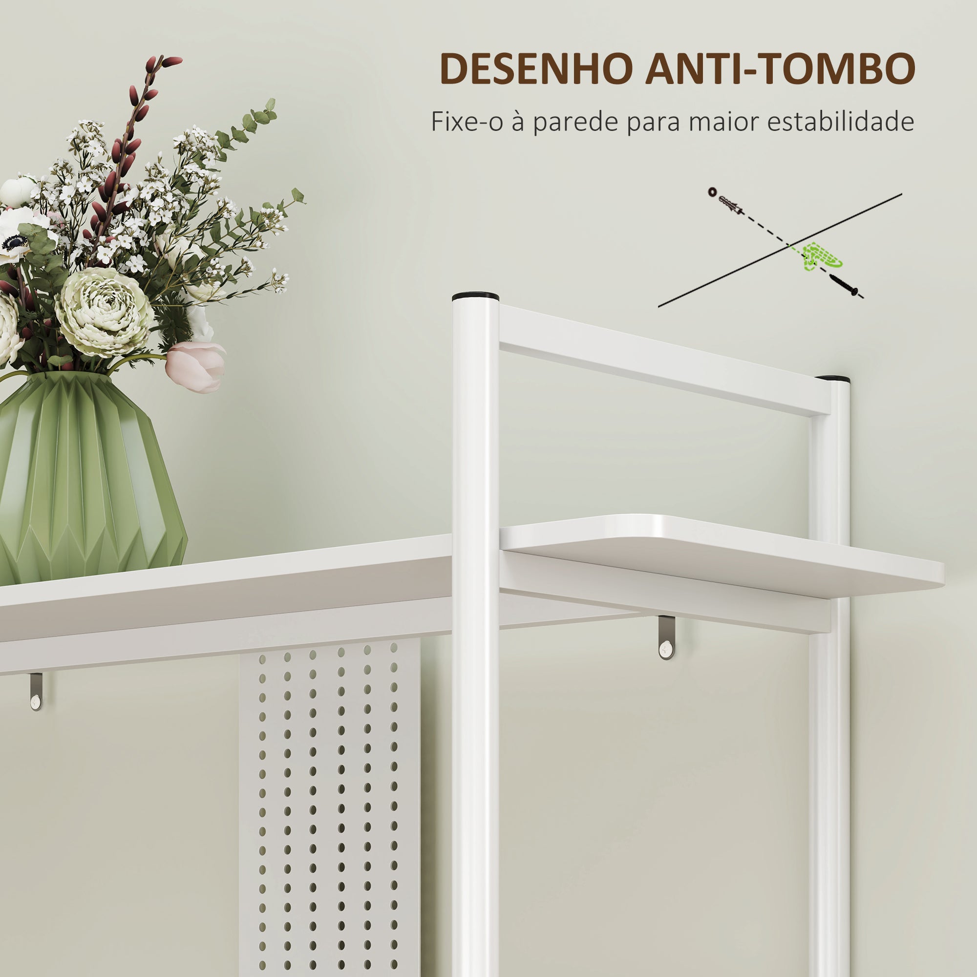 Estante moderna de 4 níveis – 100x35x160,5 cm – Branco – Melamina e metal