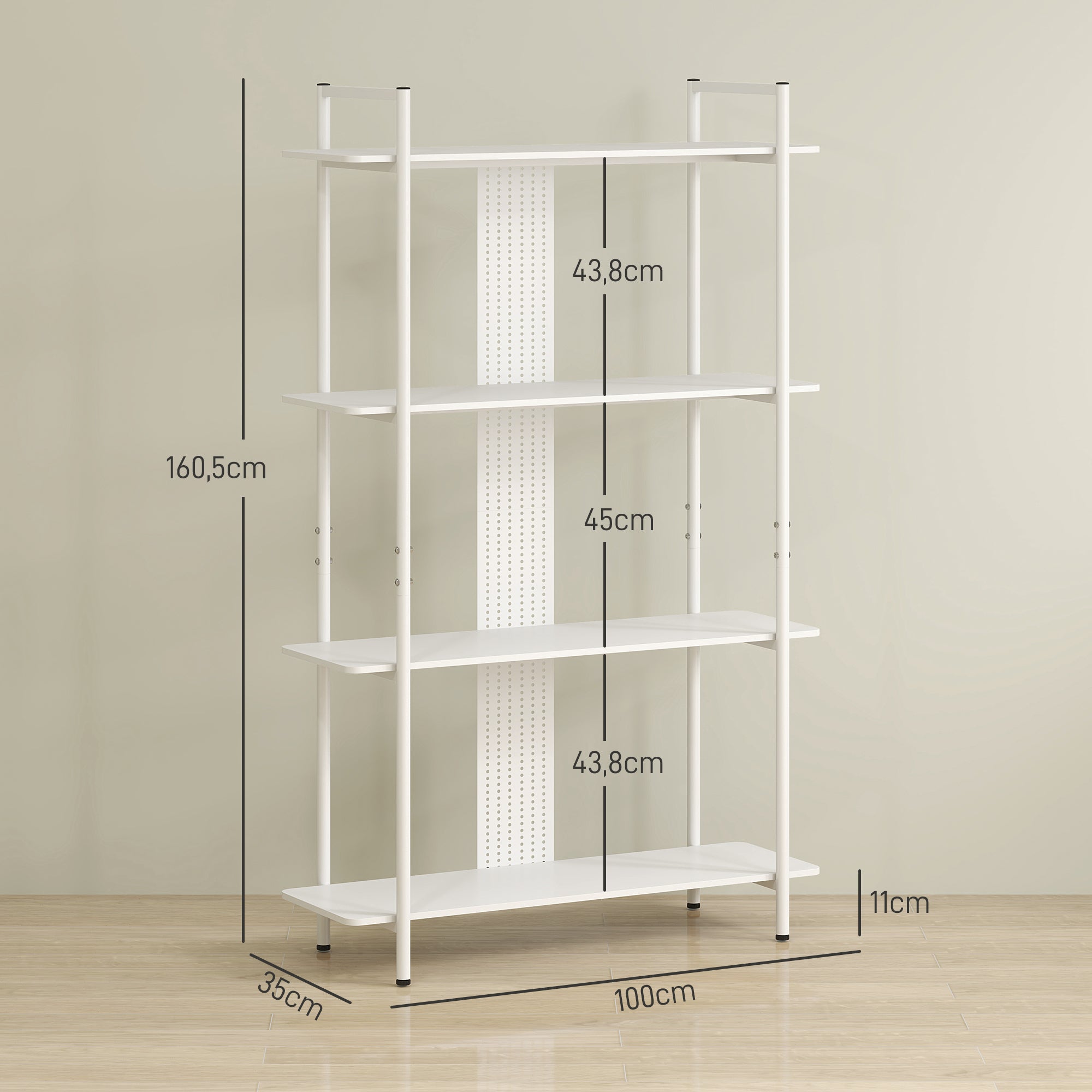 Estante moderna de 4 níveis – 100x35x160,5 cm – Branco – Melamina e metal
