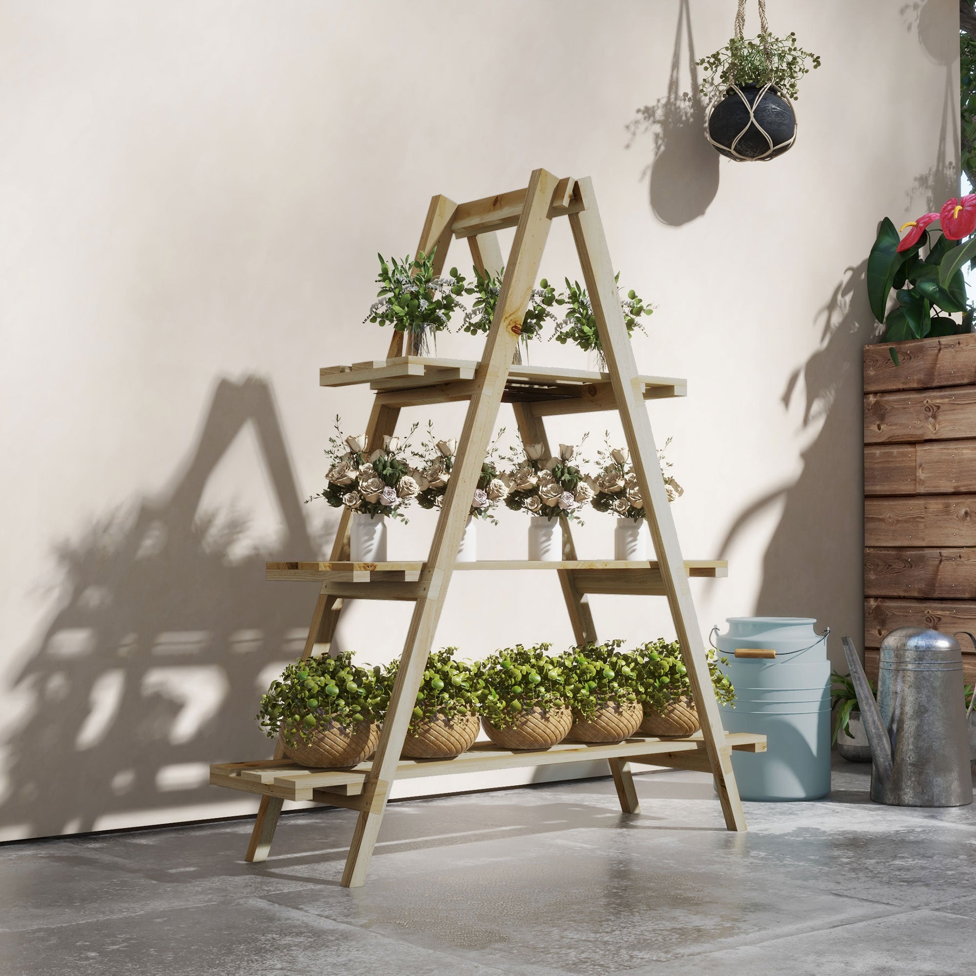Suporte de Plantas em Madeira Natural 100x36x112 cm