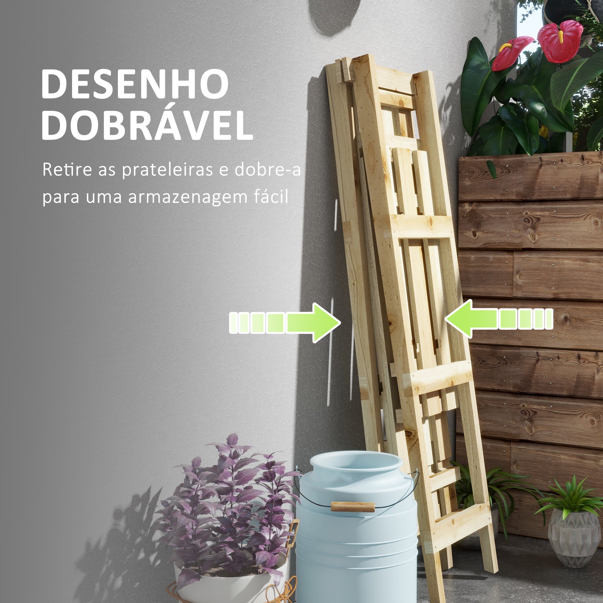 Suporte de Plantas em Madeira Natural 100x36x112 cm