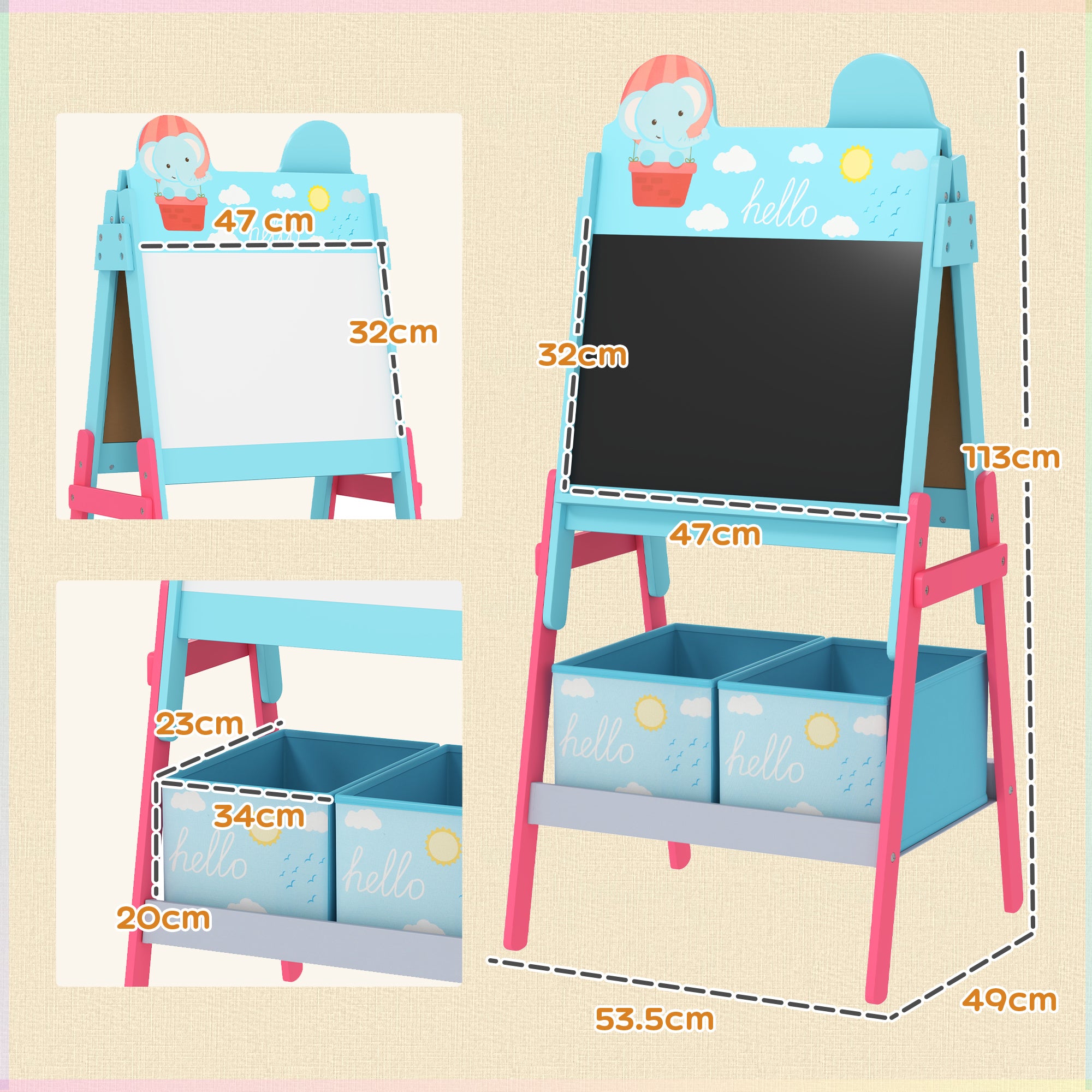 Cavalete Infantil 2 em 1 Azul 49x53,5x113 cm