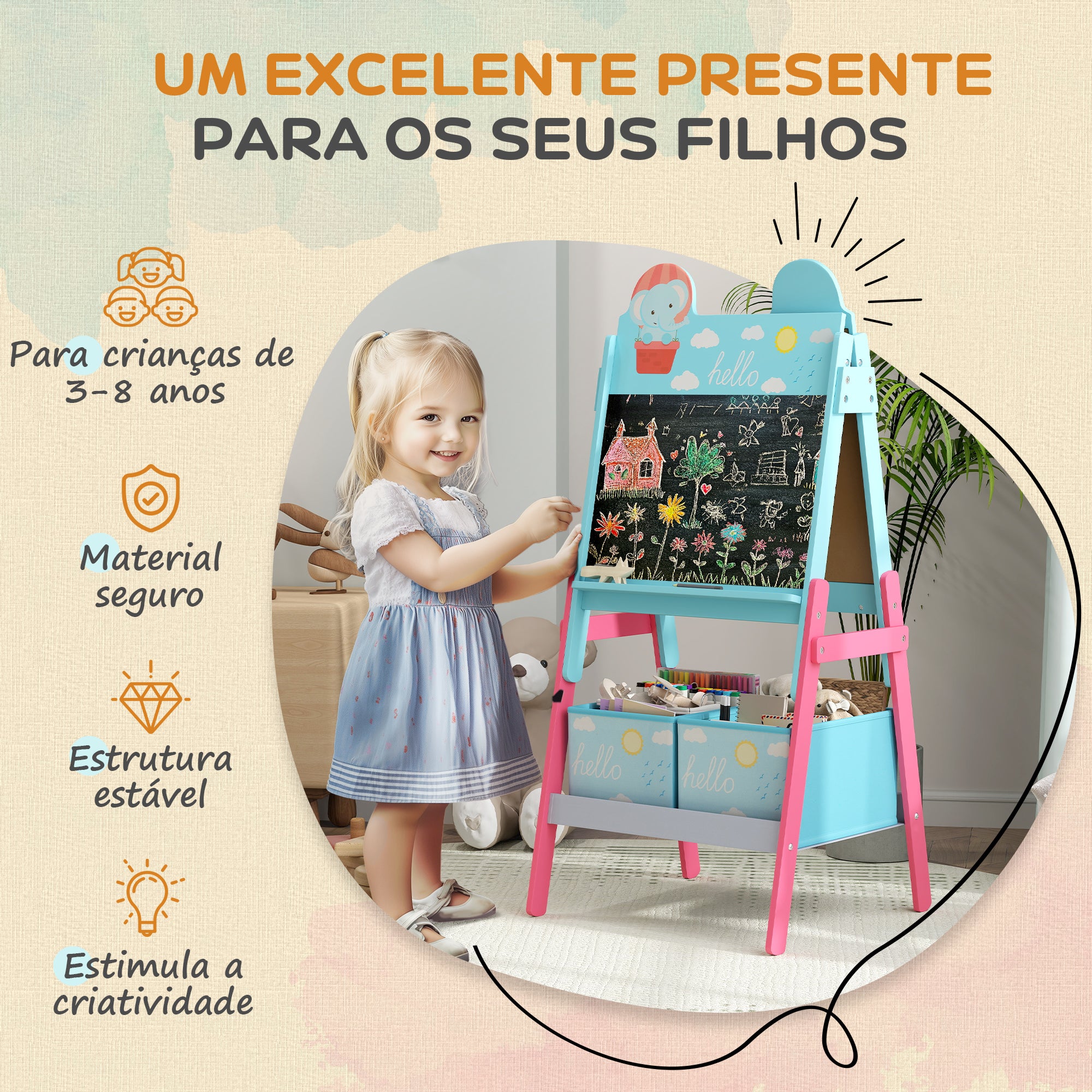 Cavalete Infantil 2 em 1 Azul 49x53,5x113 cm