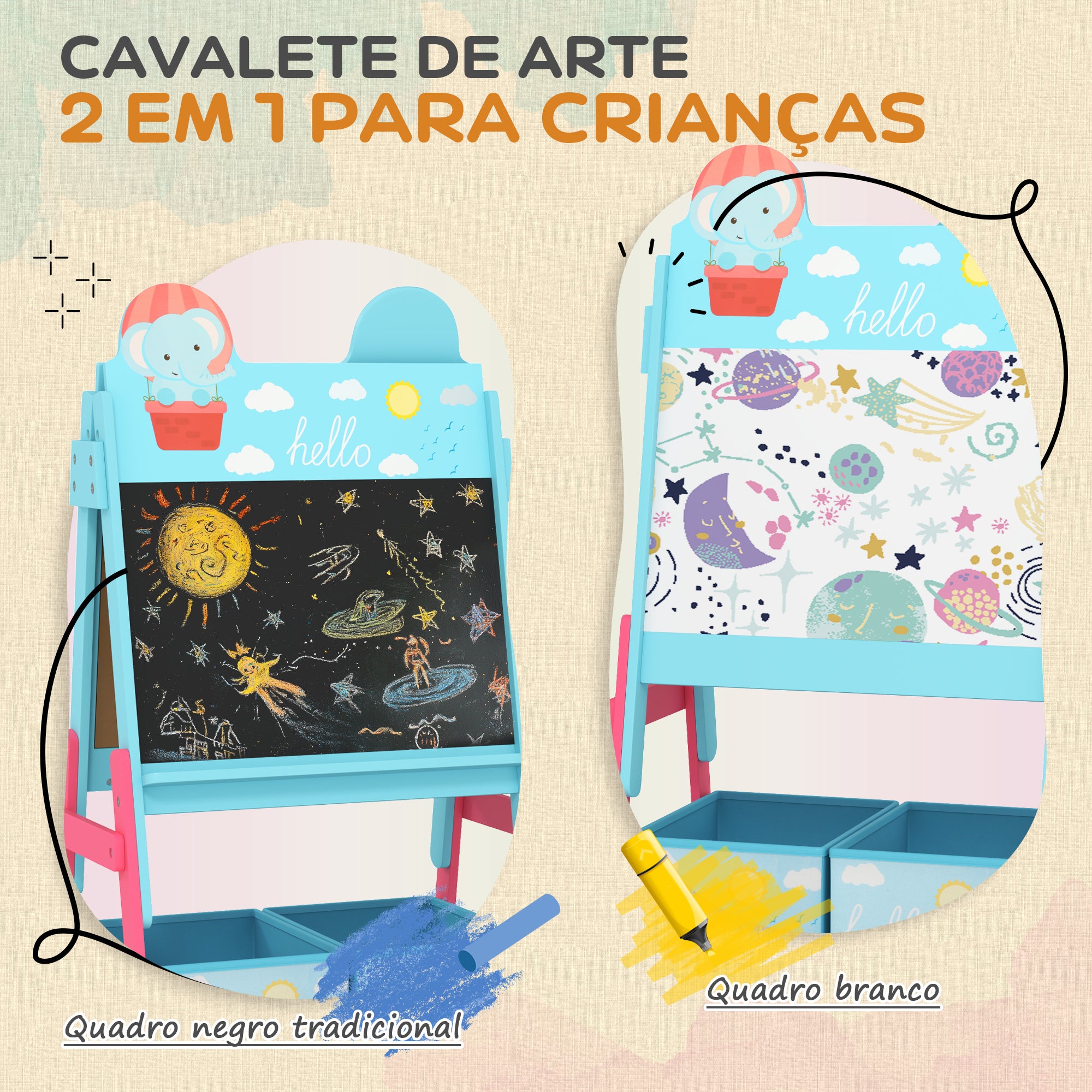 Cavalete Infantil 2 em 1 Azul 49x53,5x113 cm