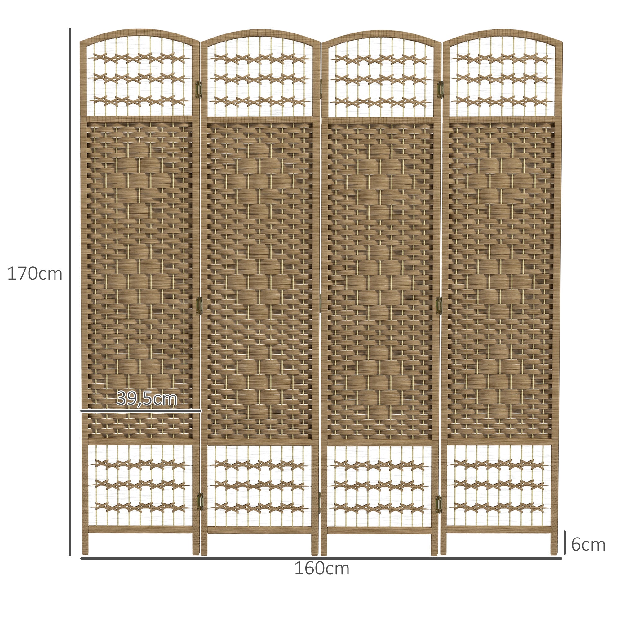 Biombo de 4 Painéis Separador de Ambientes 160x170 cm Cor de Madeira Natural