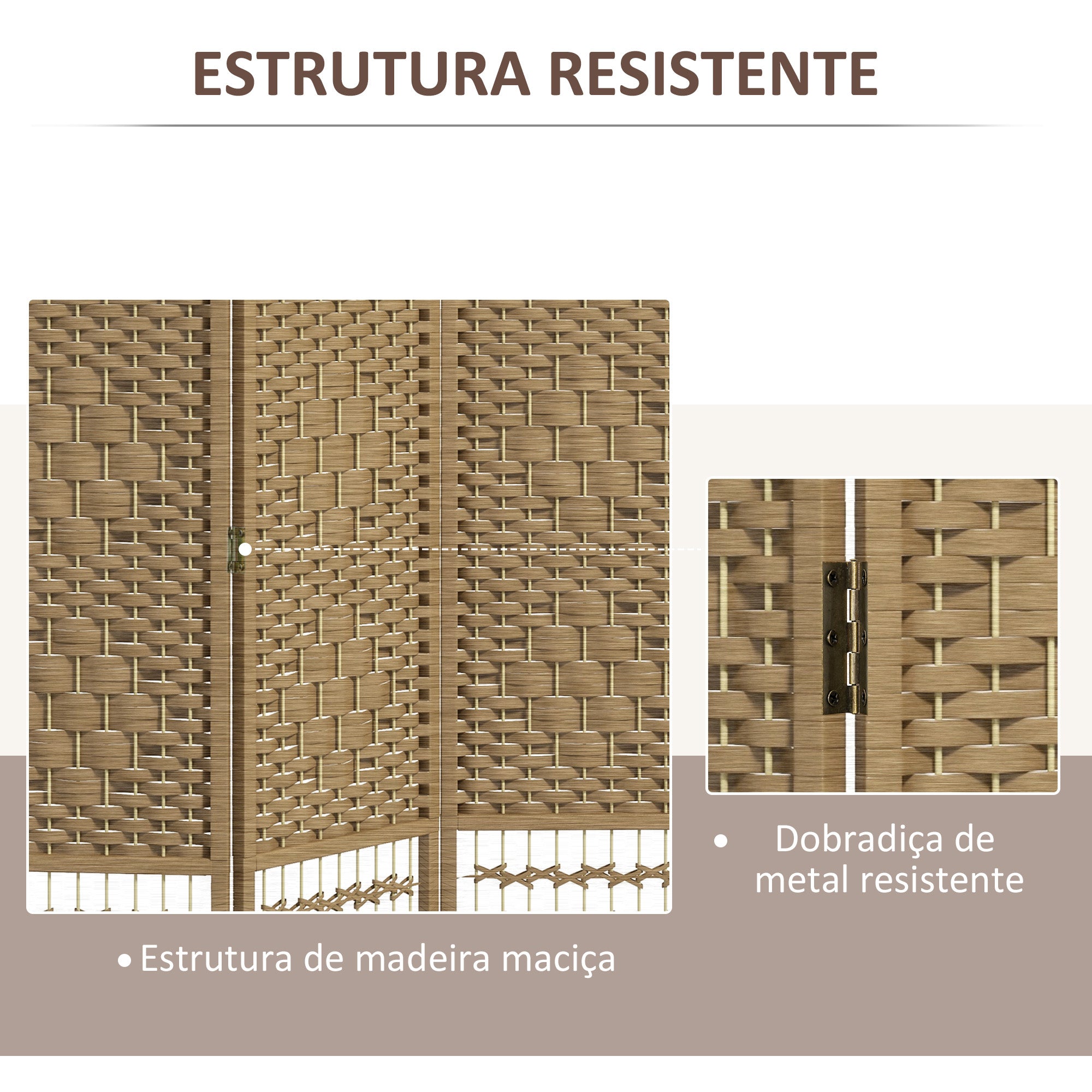 Biombo de 4 Painéis Separador de Ambientes 160x170 cm Cor de Madeira Natural