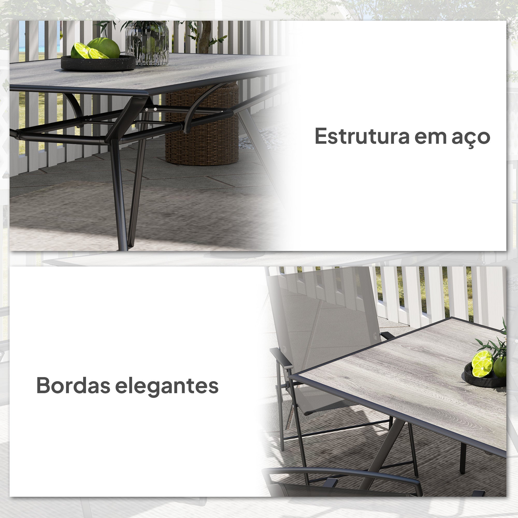 Mesa de Jardim Cinza 160x90x73 cm - Mesa de Refeição Exterior com Bancada Imitação Madeira