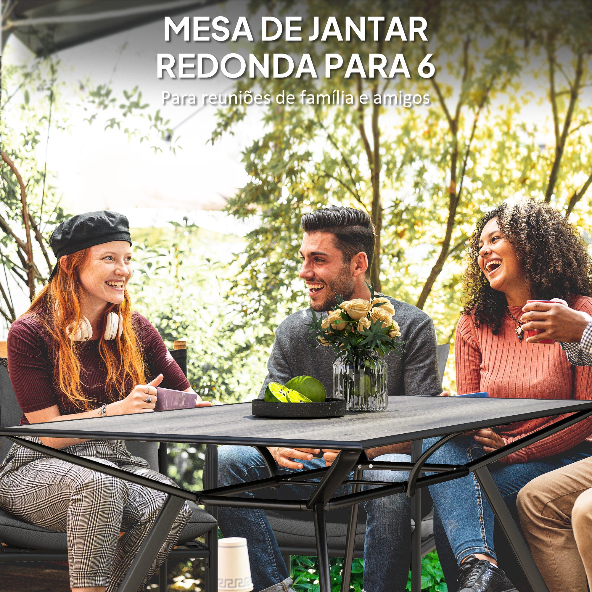 Mesa de Jardim Cinza 160x90x73 cm - Mesa de Refeição Exterior com Bancada Imitação Madeira