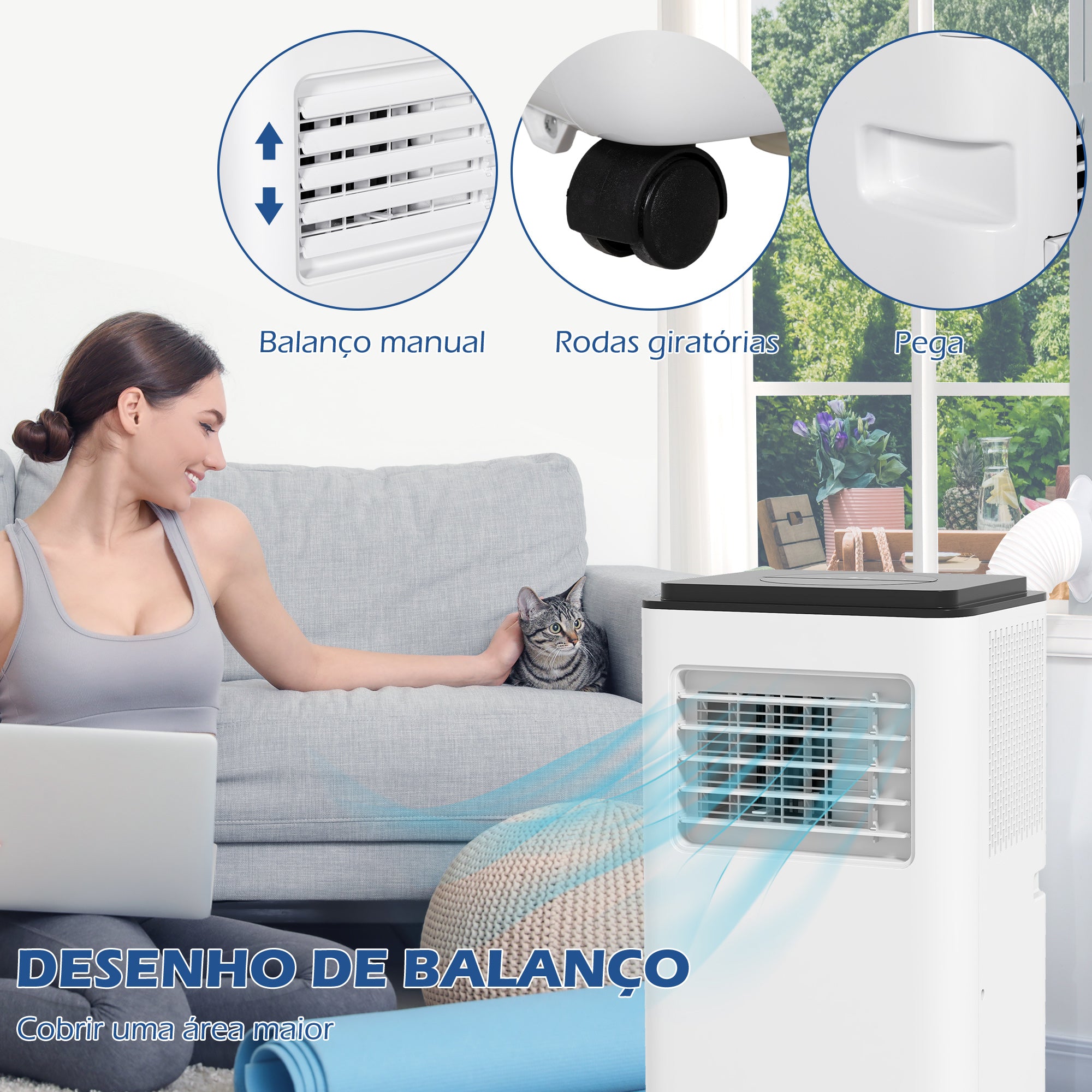 Ar Condicionado Portátil 10000 BTU 2900W Branco 33x28x70,4 cm