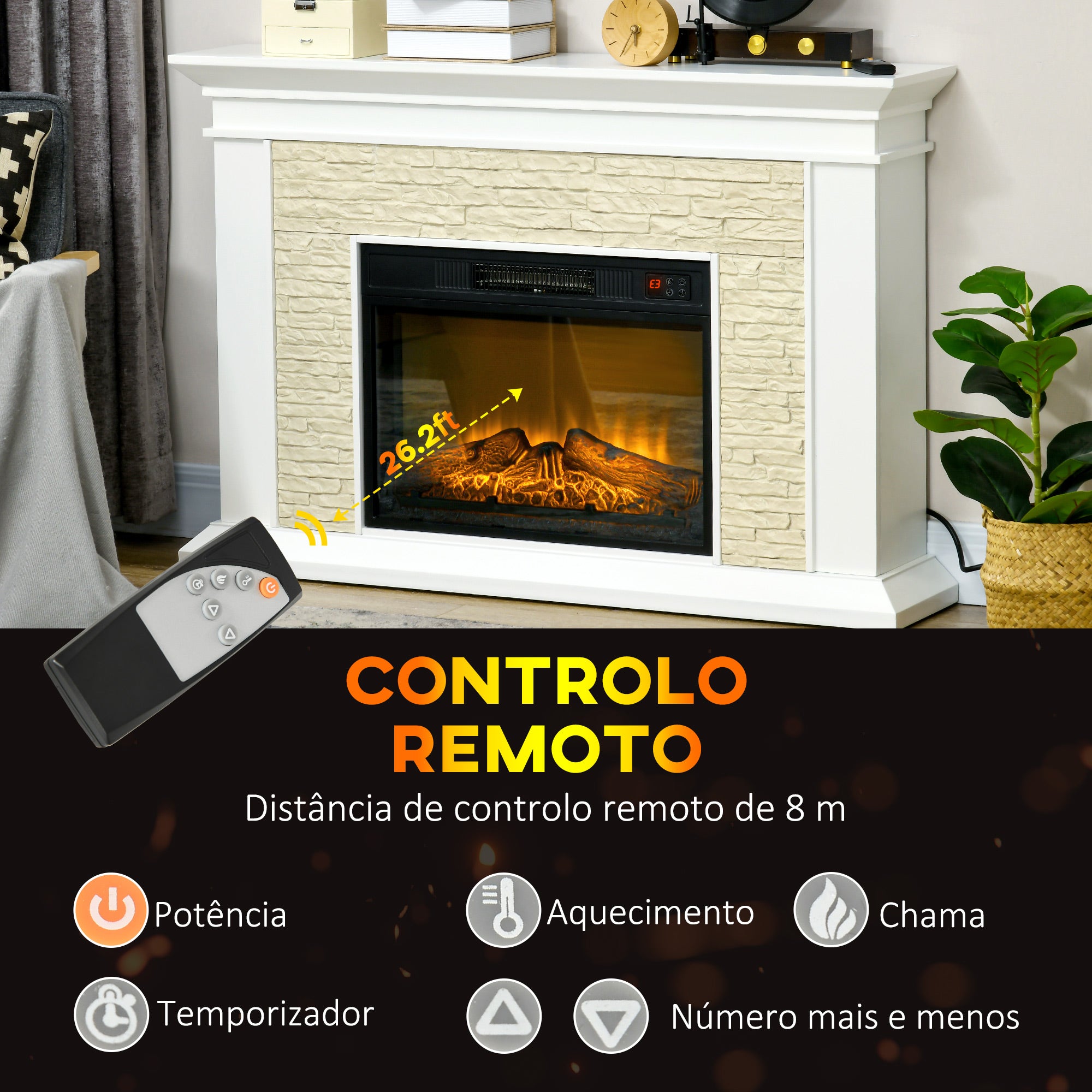 Lareira Elétrica – 120x24x80 cm – Branca – Metal, ABS e aglomerado