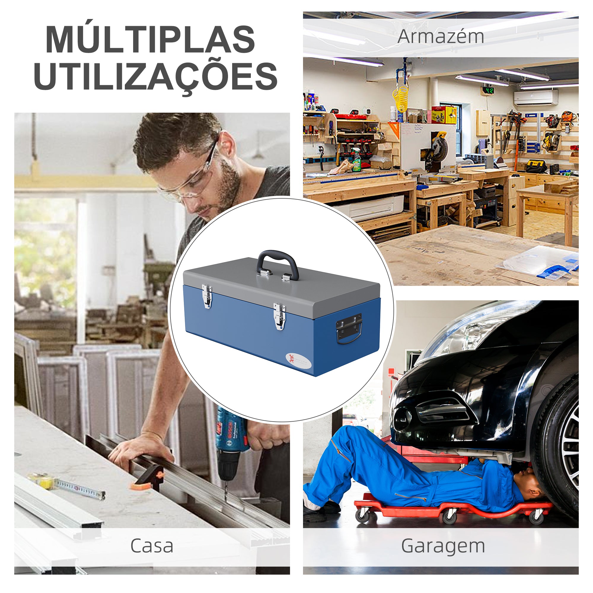 Caixa de Ferramentas Metálica Azul 50x26x18,5 cm - Transporte Prático e Seguro