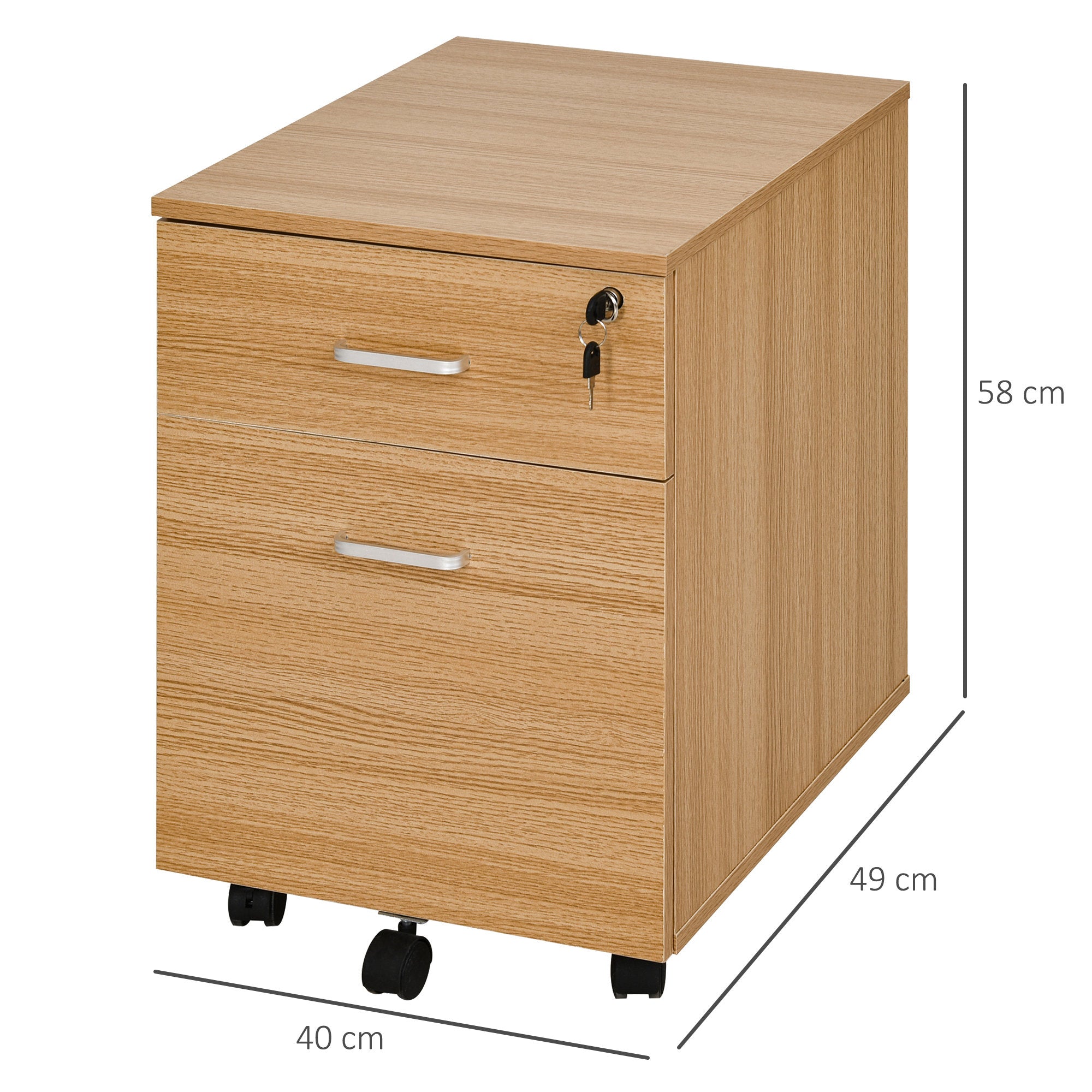 Bloco de Gavetas de Madeira Móvel para Arquivos - 40x49x58 cm - Cor de Madeira Natural