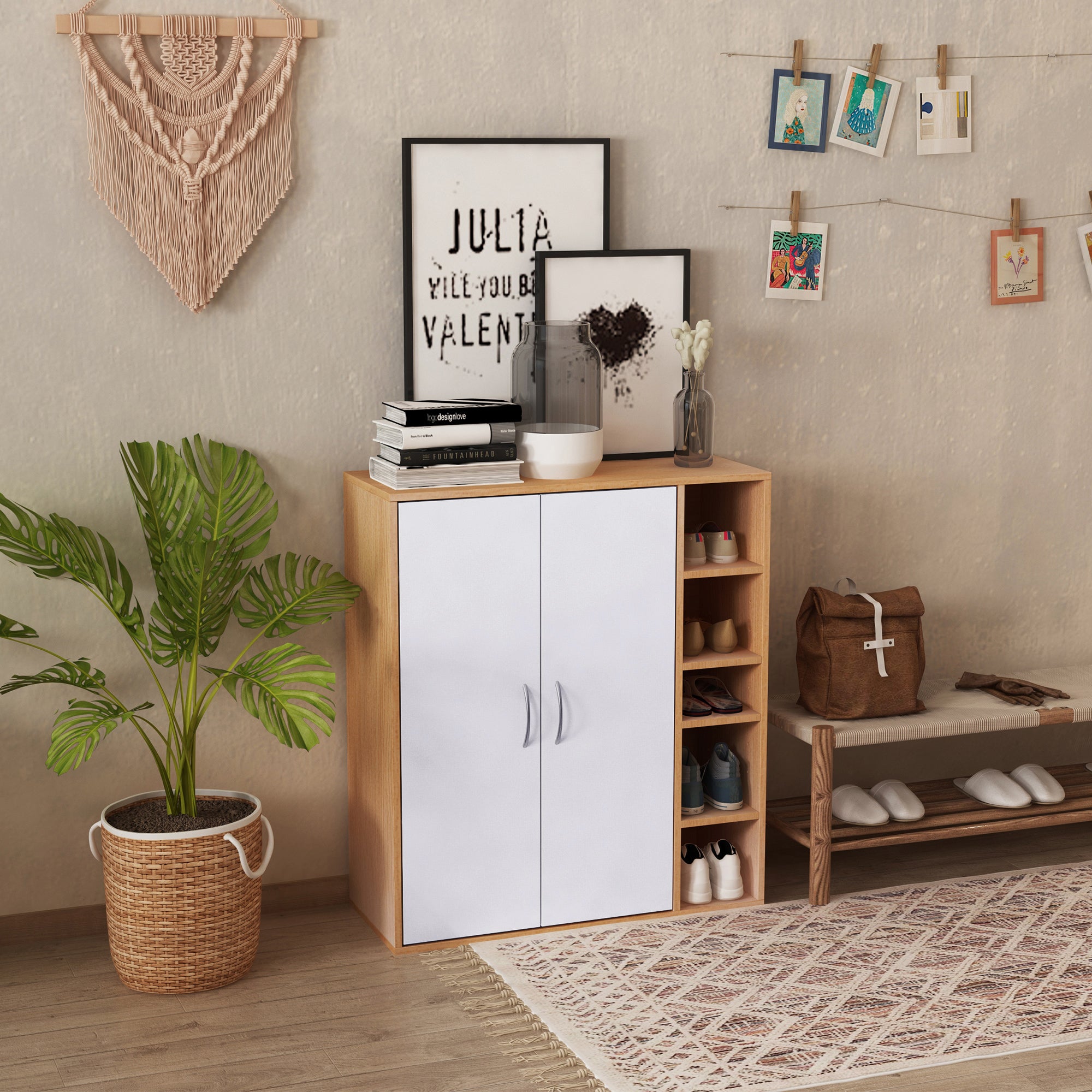 Sapateira Armário com 80x32x91 cm em Madeira e Branco