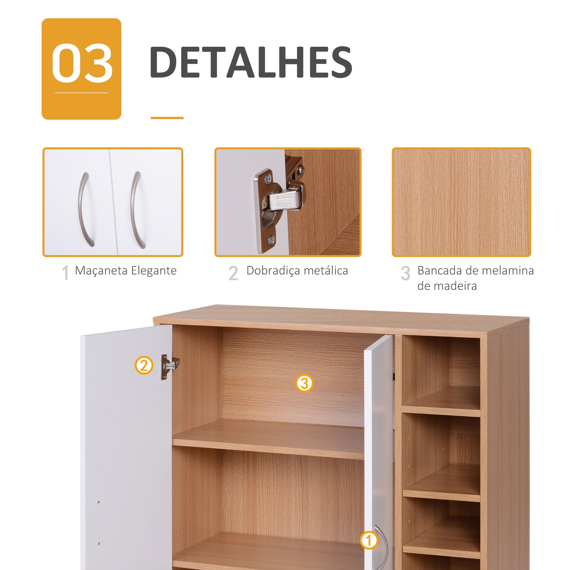 Sapateira Armário com 80x32x91 cm em Madeira e Branco