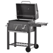 Barbecue a Carvão 115x56x108cm Cinza - Grelhador com Rodas e Termômetro
