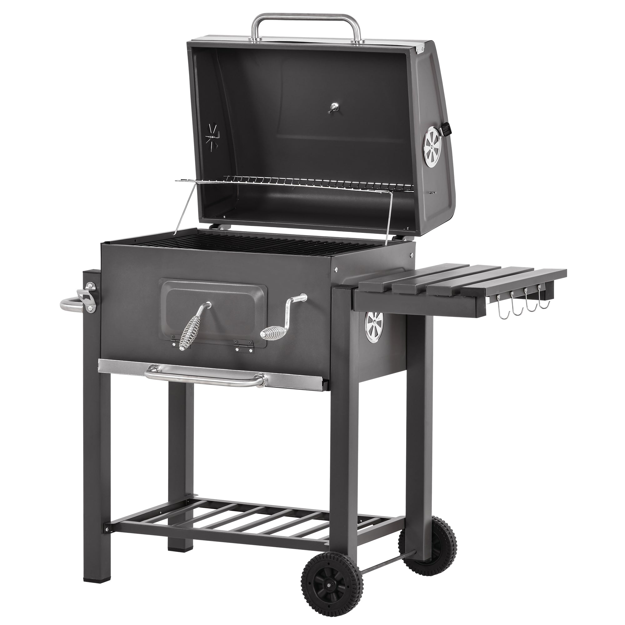 Barbecue a Carvão 115x56x108cm Cinza - Grelhador com Rodas e Termômetro