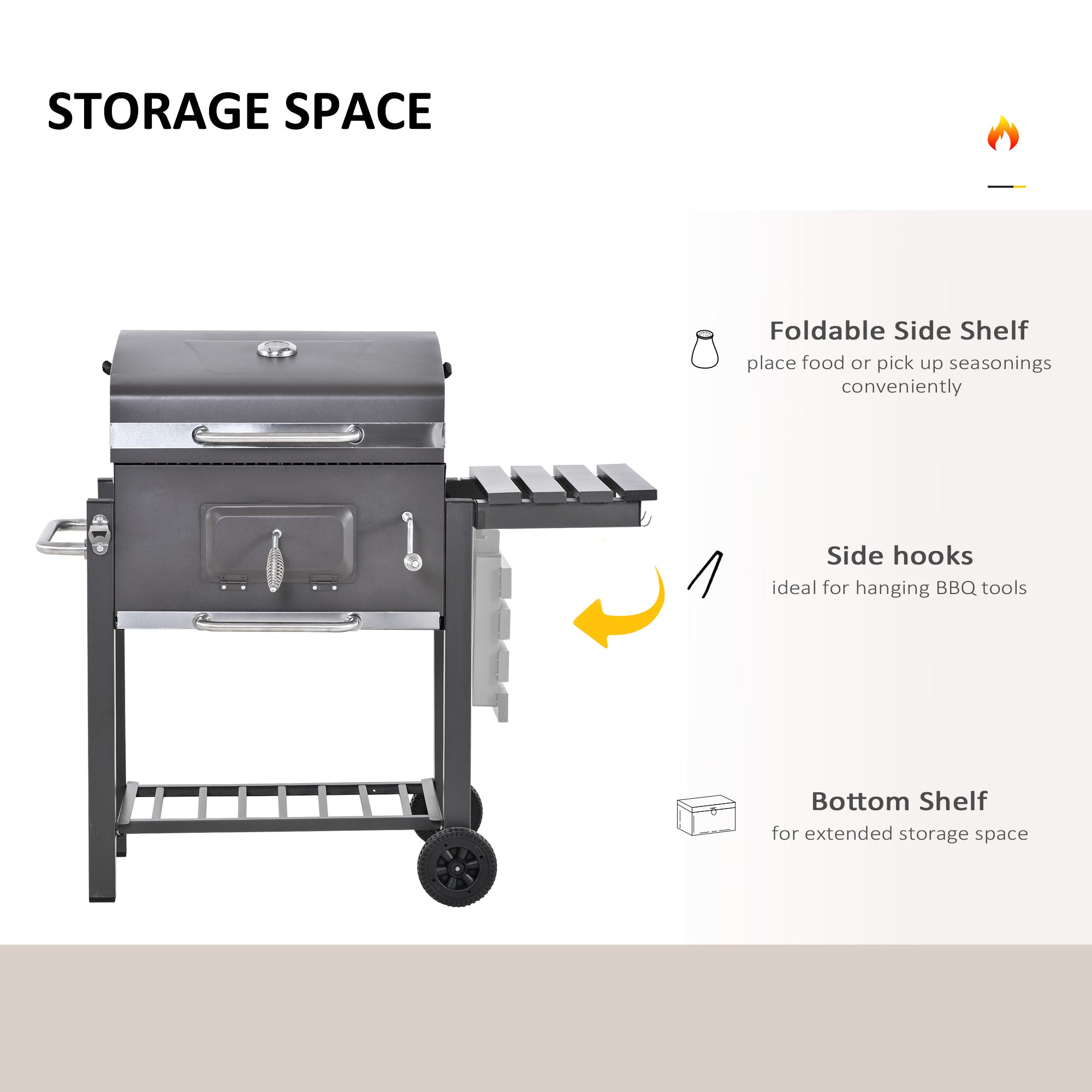 Barbecue a Carvão 115x56x108cm Cinza - Grelhador com Rodas e Termômetro