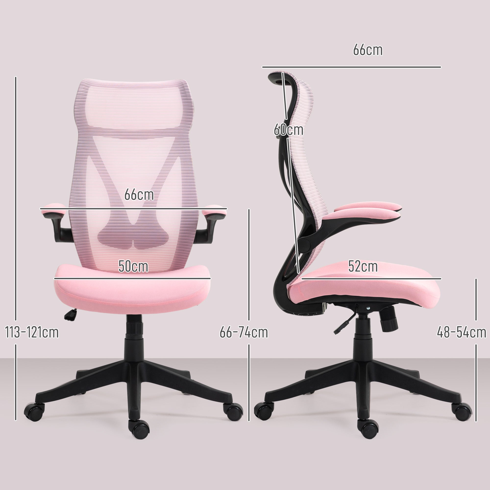 Cadeira de Escritório em Malha Rosa 66x66x113-121 cm - Conforto e Versatilidade
