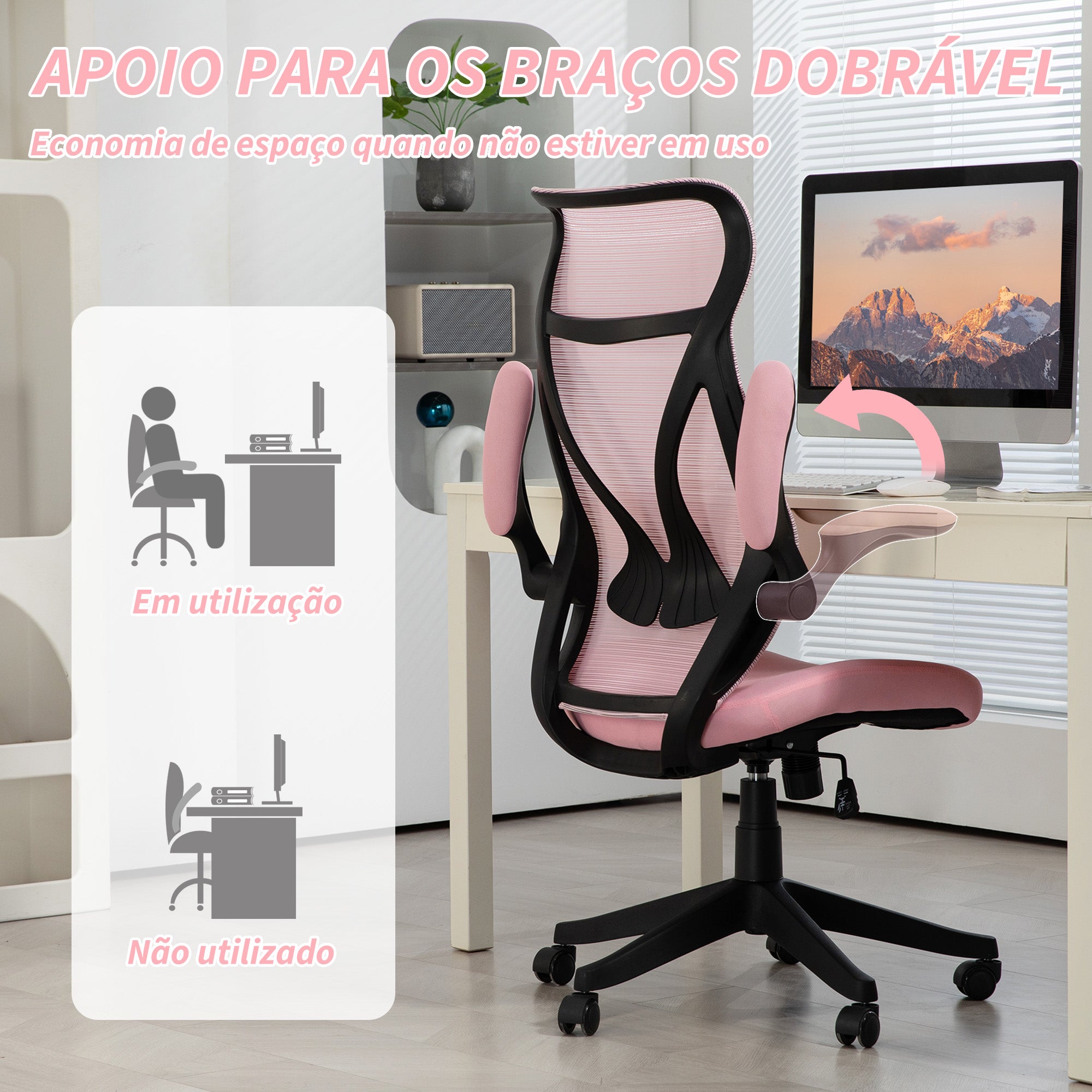 Cadeira de Escritório em Malha Rosa 66x66x113-121 cm - Conforto e Versatilidade