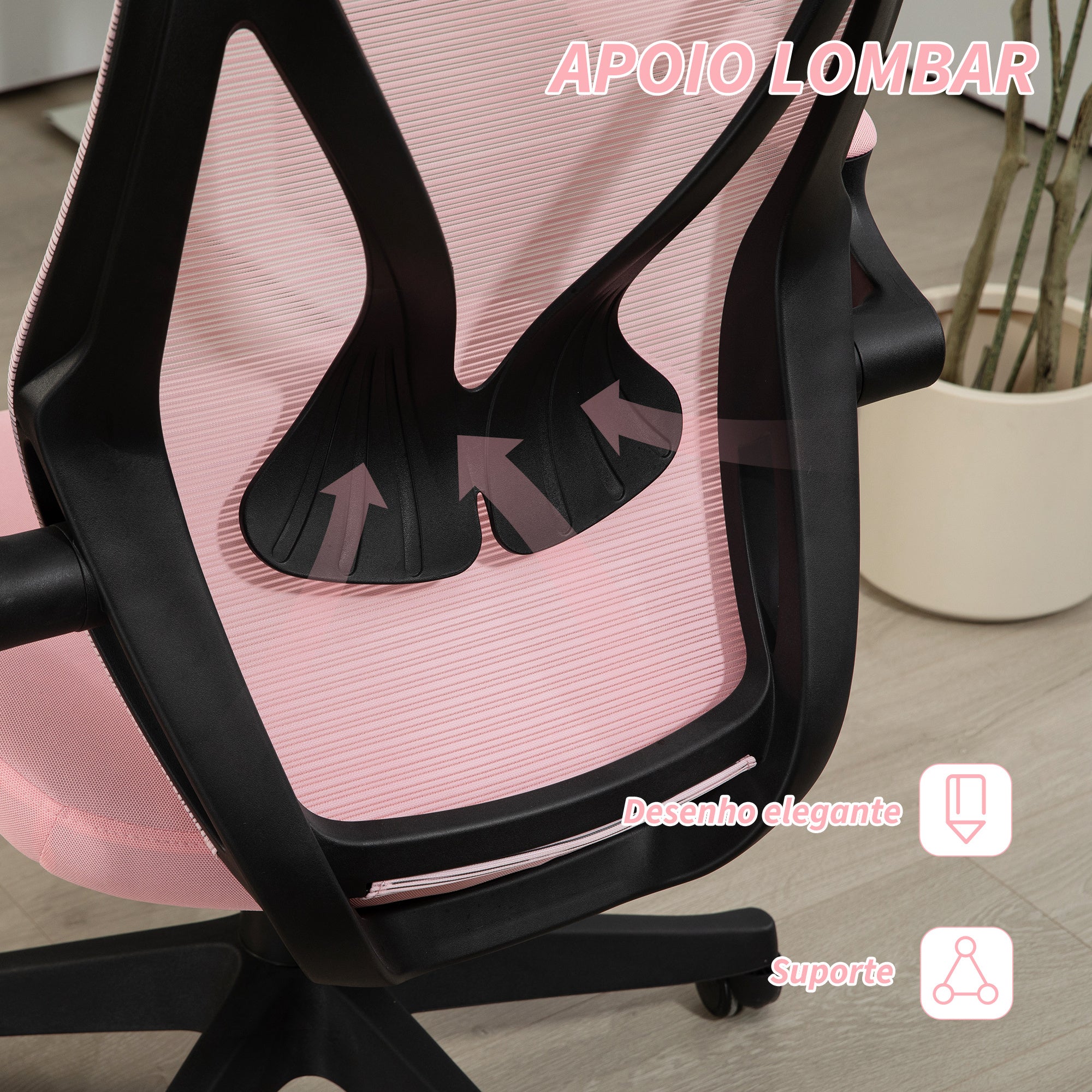 Cadeira de Escritório em Malha Rosa 66x66x113-121 cm - Conforto e Versatilidade