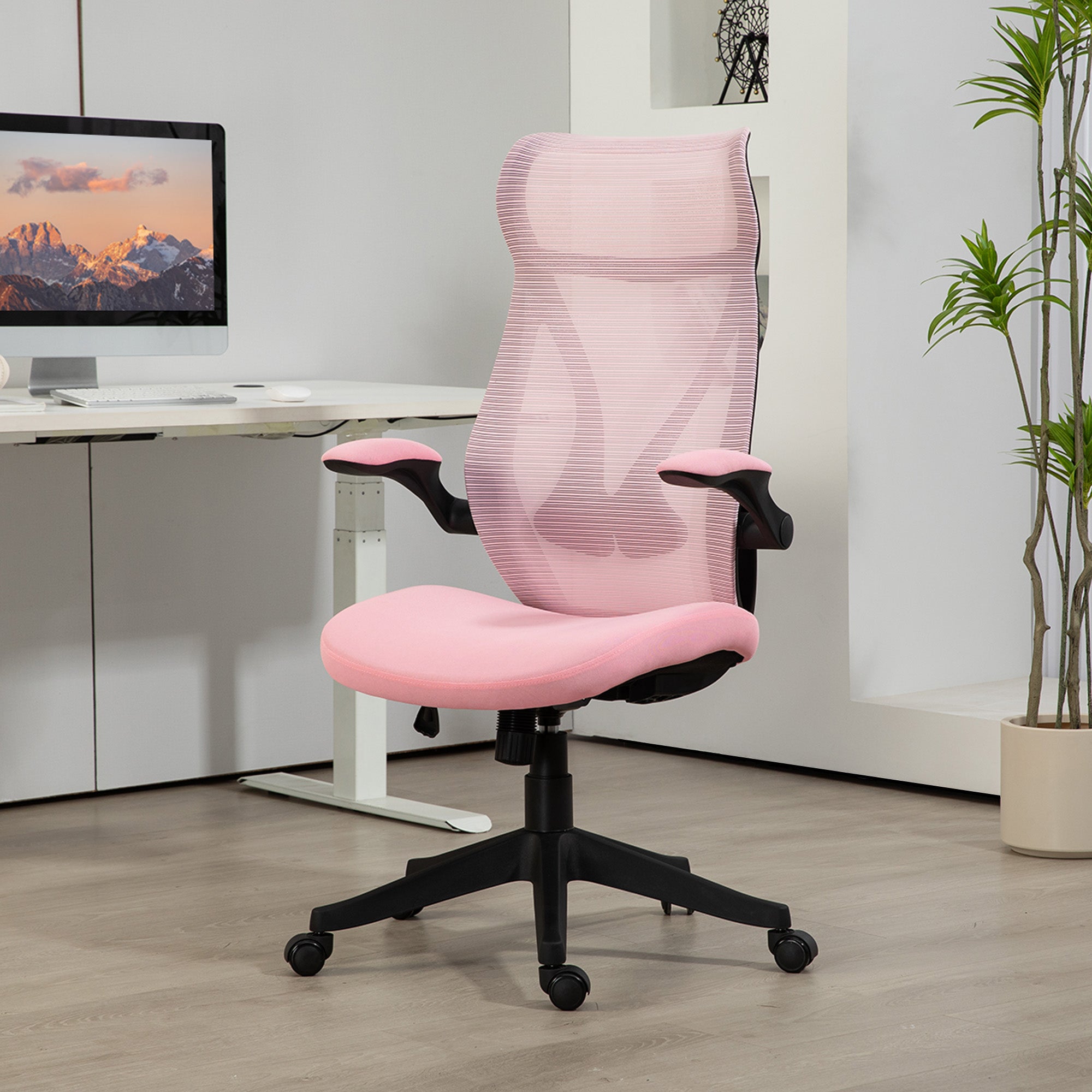 Cadeira de Escritório em Malha Rosa 66x66x113-121 cm - Conforto e Versatilidade